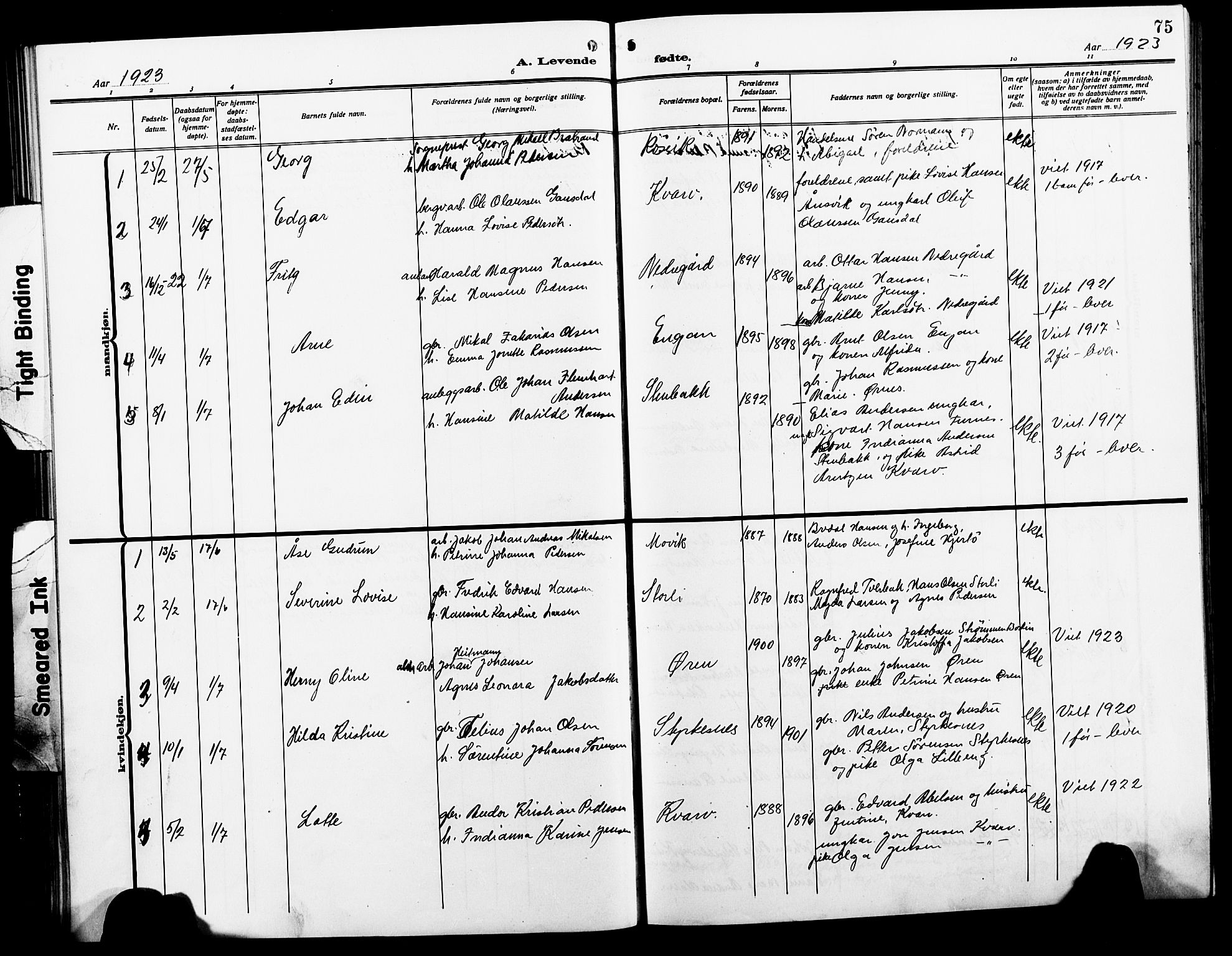 Ministerialprotokoller, klokkerbøker og fødselsregistre - Nordland, AV/SAT-A-1459/854/L0787: Parish register (copy) no. 854C03, 1913-1926, p. 75