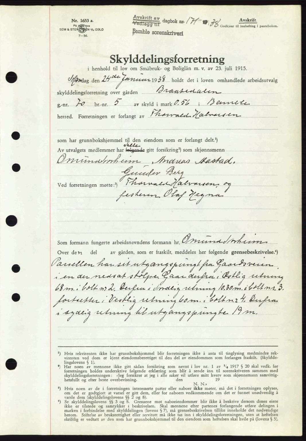 Bamble sorenskriveri, AV/SAKO-A-214/G/Ga/Gag/L0002: Mortgage book no. A-2, 1937-1938, Diary no: : 171/1938