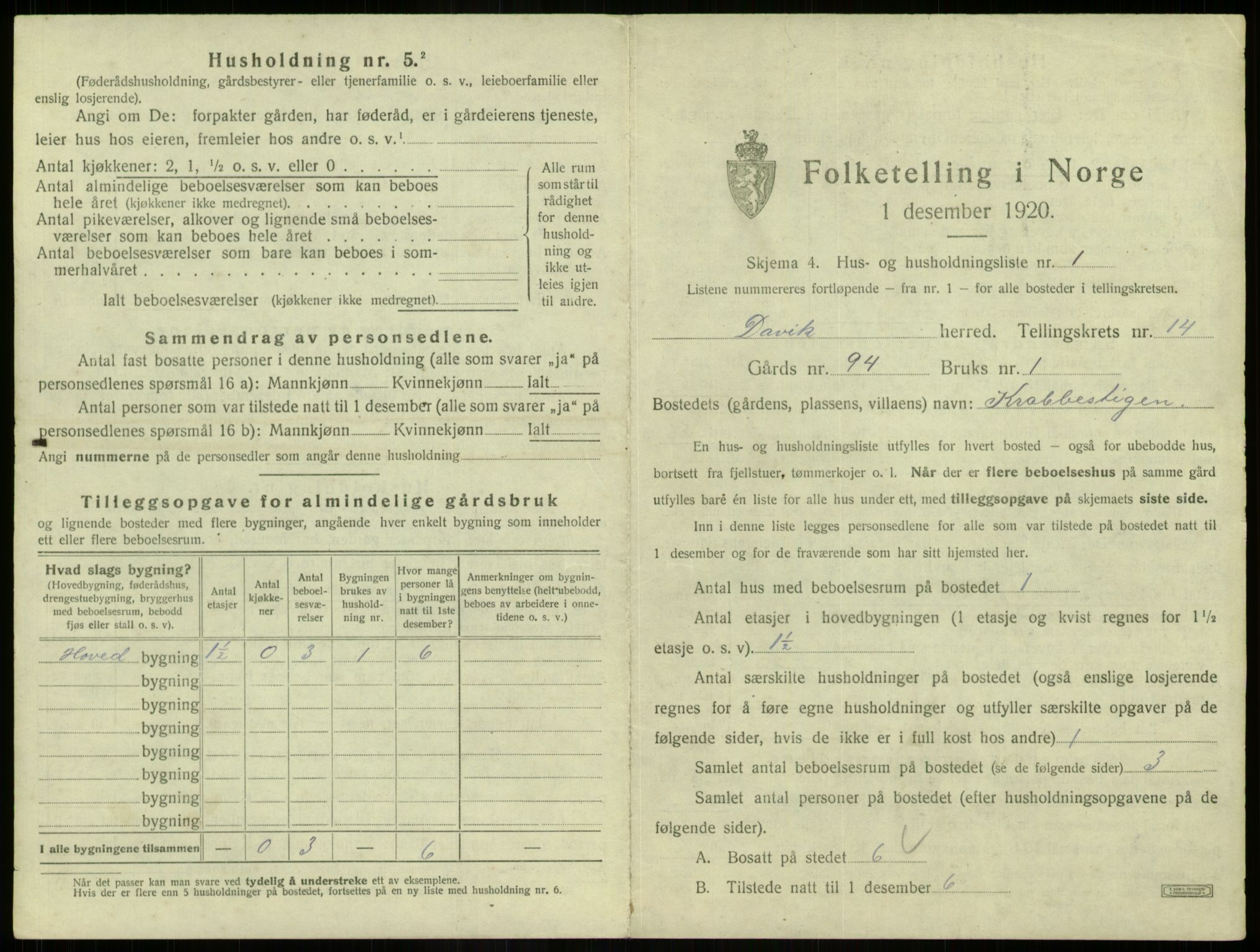SAB, 1920 census for Davik, 1920, p. 881