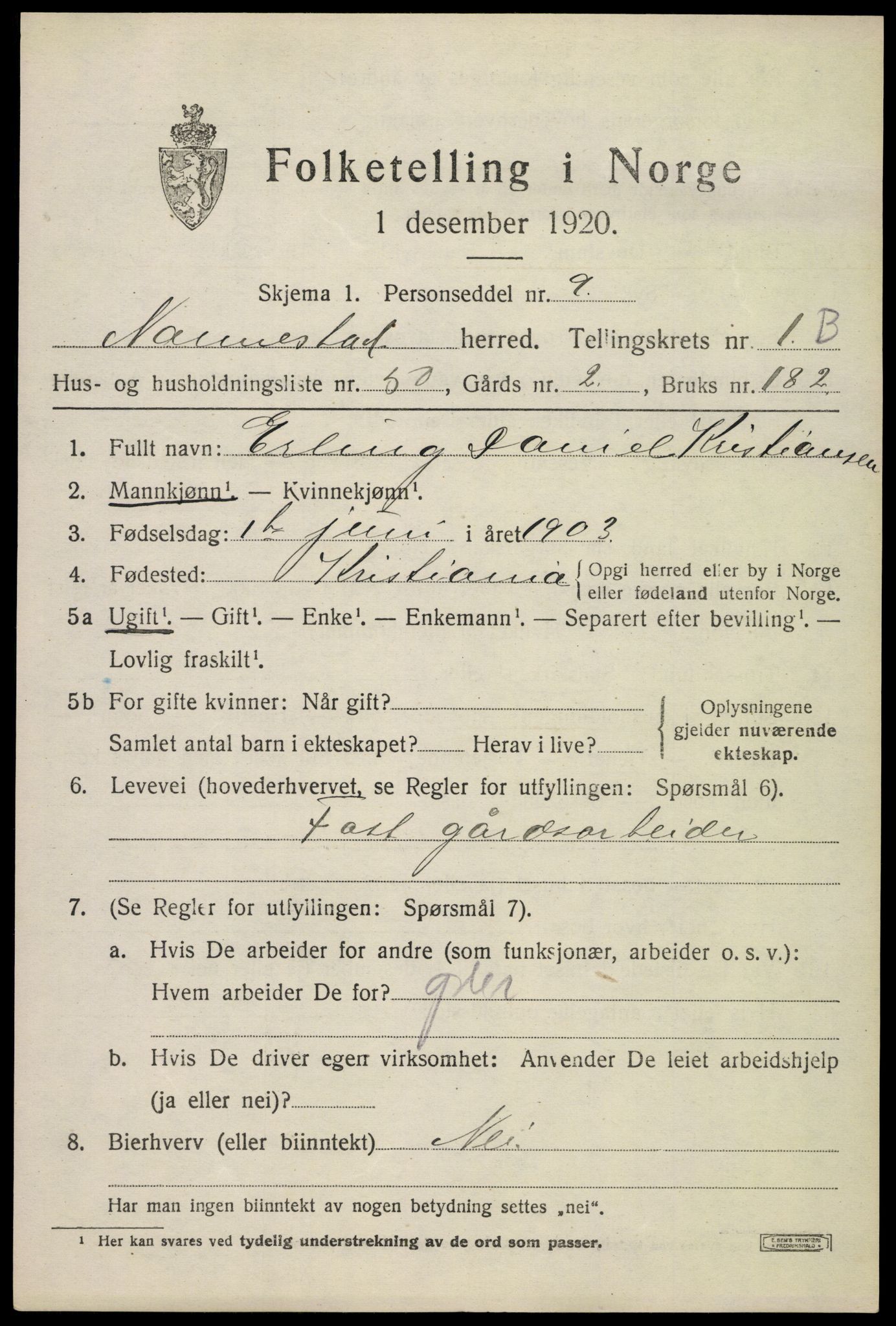 SAO, 1920 census for Nannestad, 1920, p. 2475