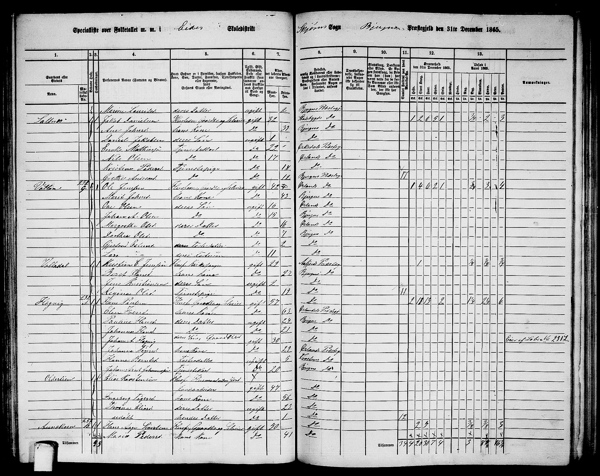 RA, 1865 census for Bjugn, 1865, p. 91