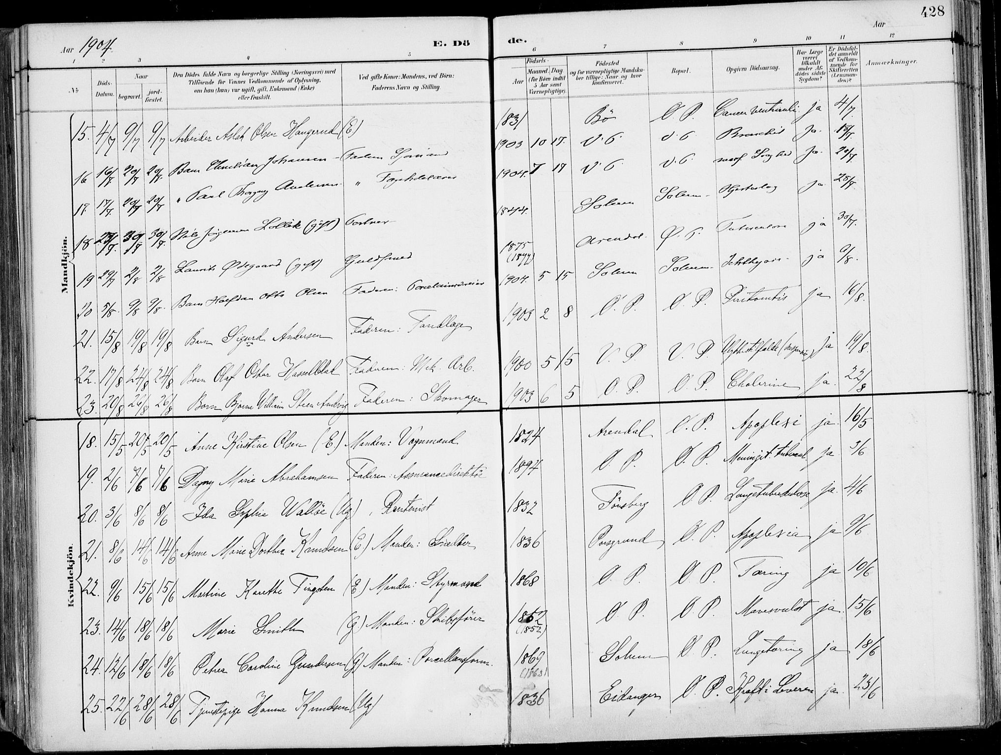 Porsgrunn kirkebøker , AV/SAKO-A-104/F/Fa/L0011: Parish register (official) no. 11, 1895-1919, p. 428