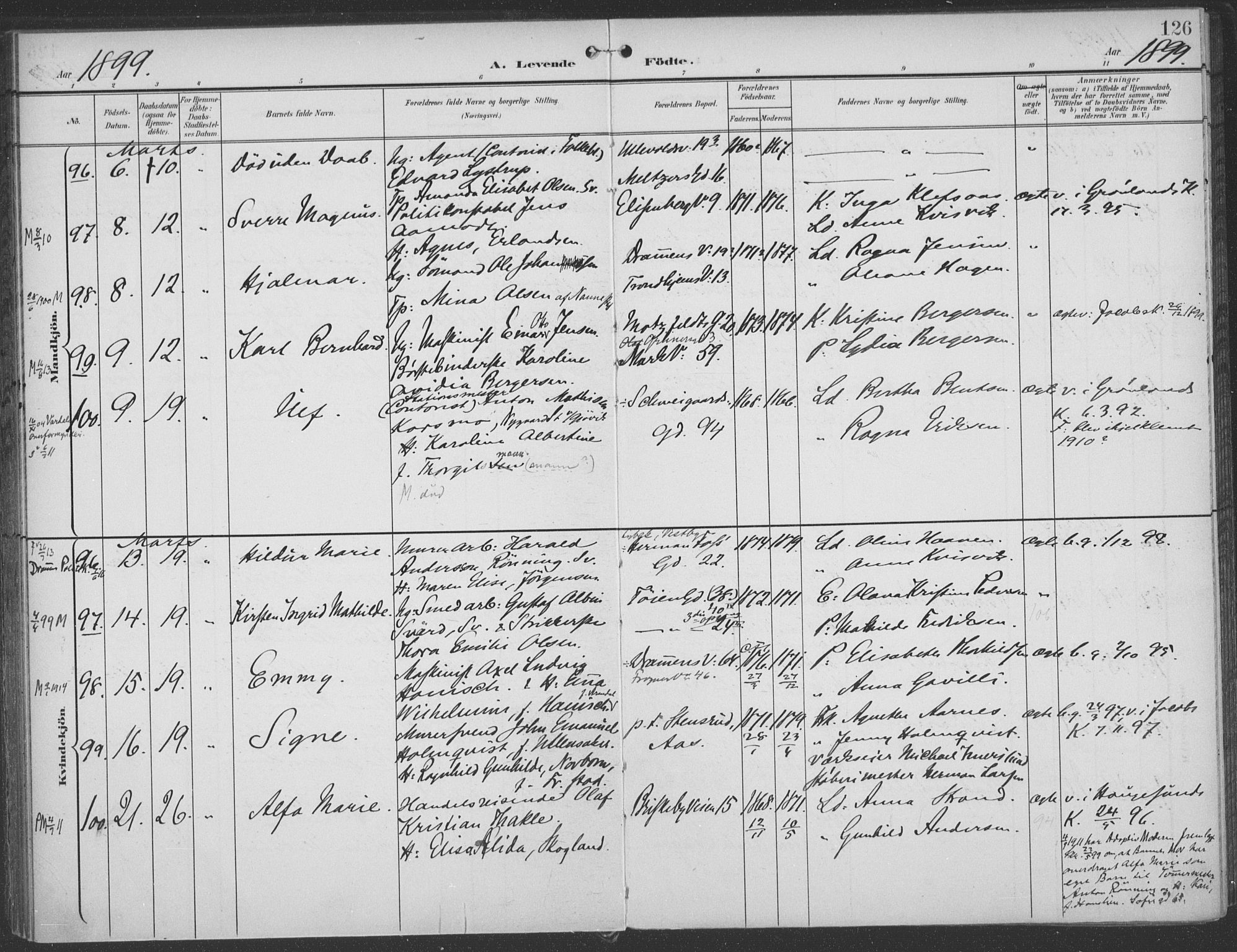 Rikshospitalet prestekontor Kirkebøker, SAO/A-10309b/F/L0011: Parish register (official) no. 11, 1898-1900, p. 126