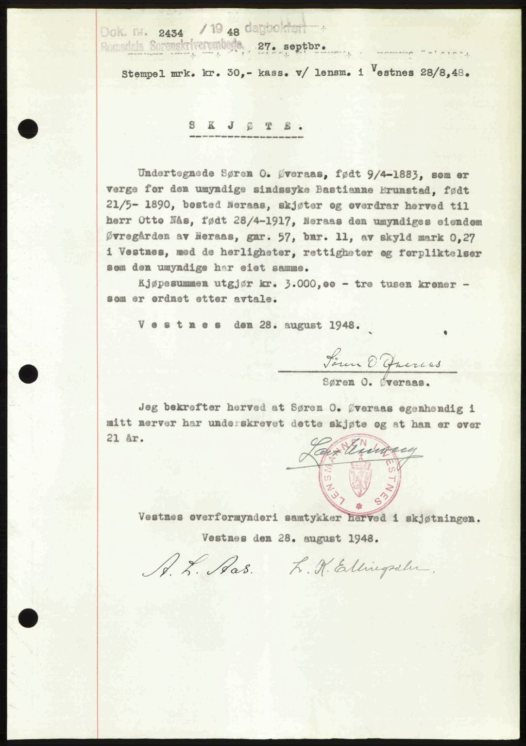 Romsdal sorenskriveri, AV/SAT-A-4149/1/2/2C: Mortgage book no. A27, 1948-1948, Diary no: : 2434/1948