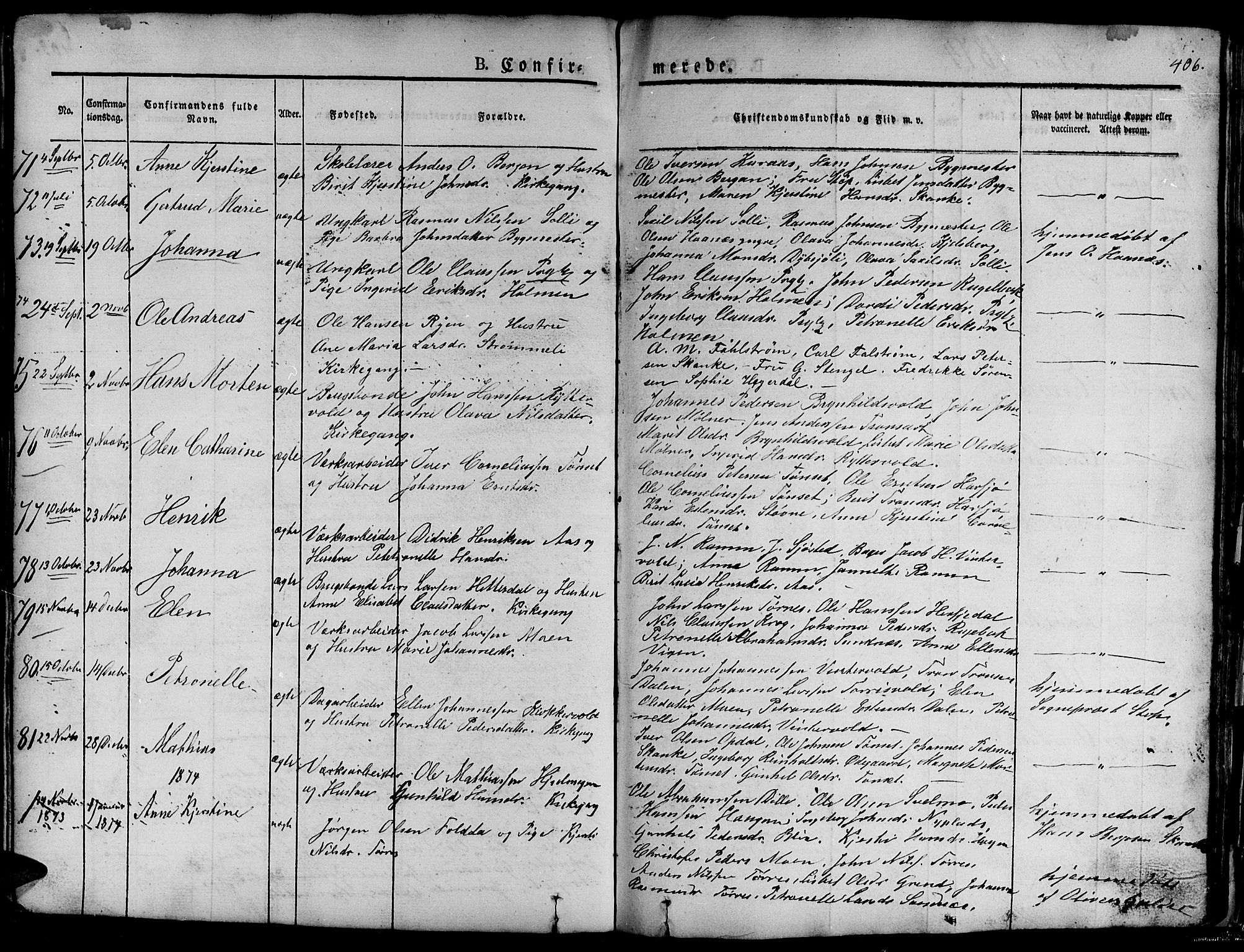Ministerialprotokoller, klokkerbøker og fødselsregistre - Sør-Trøndelag, SAT/A-1456/681/L0938: Parish register (copy) no. 681C02, 1829-1879, p. 406