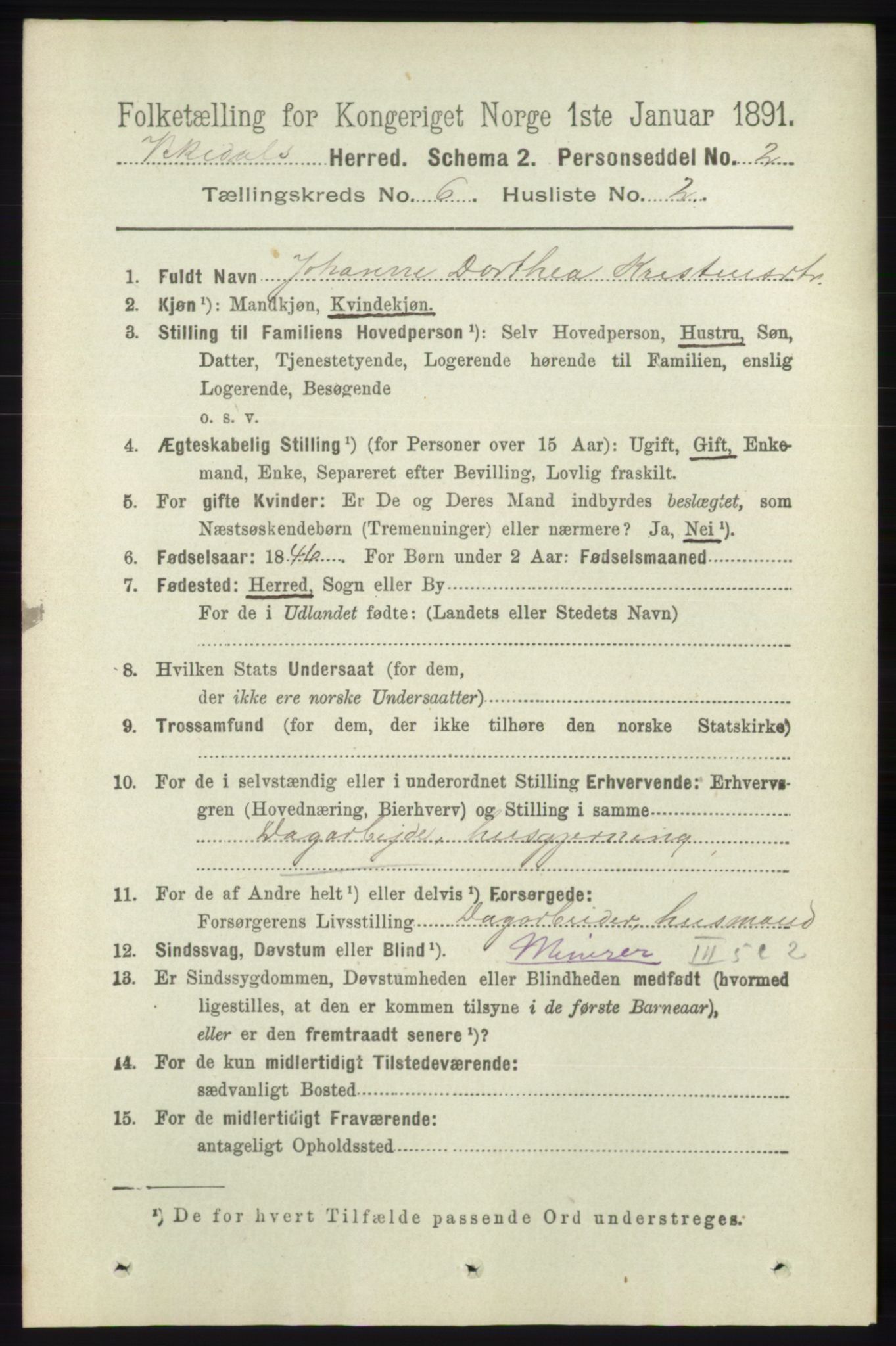 RA, 1891 census for 1157 Vikedal, 1891, p. 1576