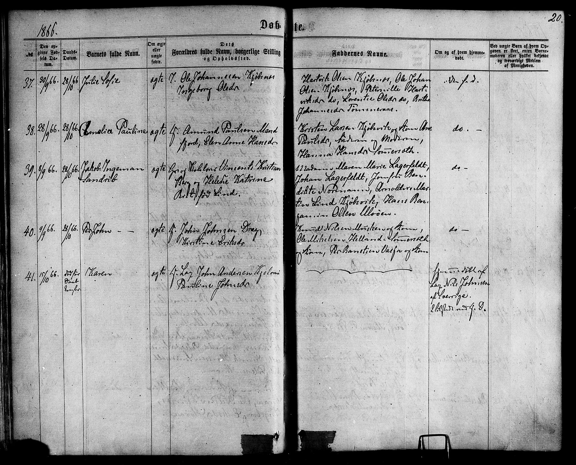 Ministerialprotokoller, klokkerbøker og fødselsregistre - Nordland, AV/SAT-A-1459/861/L0867: Parish register (official) no. 861A02, 1864-1878, p. 20