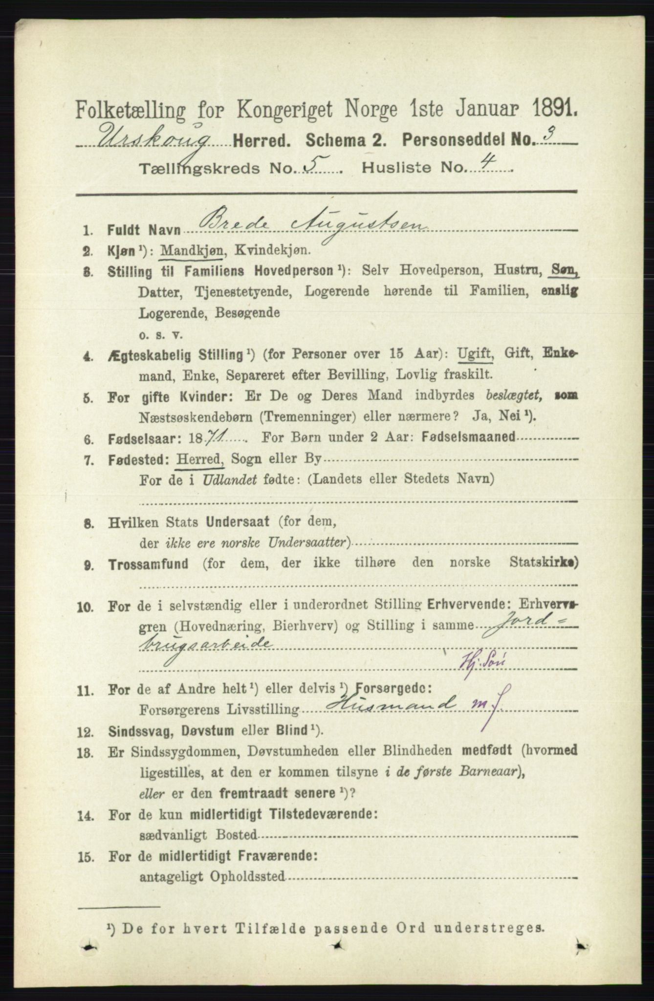 RA, 1891 census for 0224 Aurskog, 1891, p. 2083