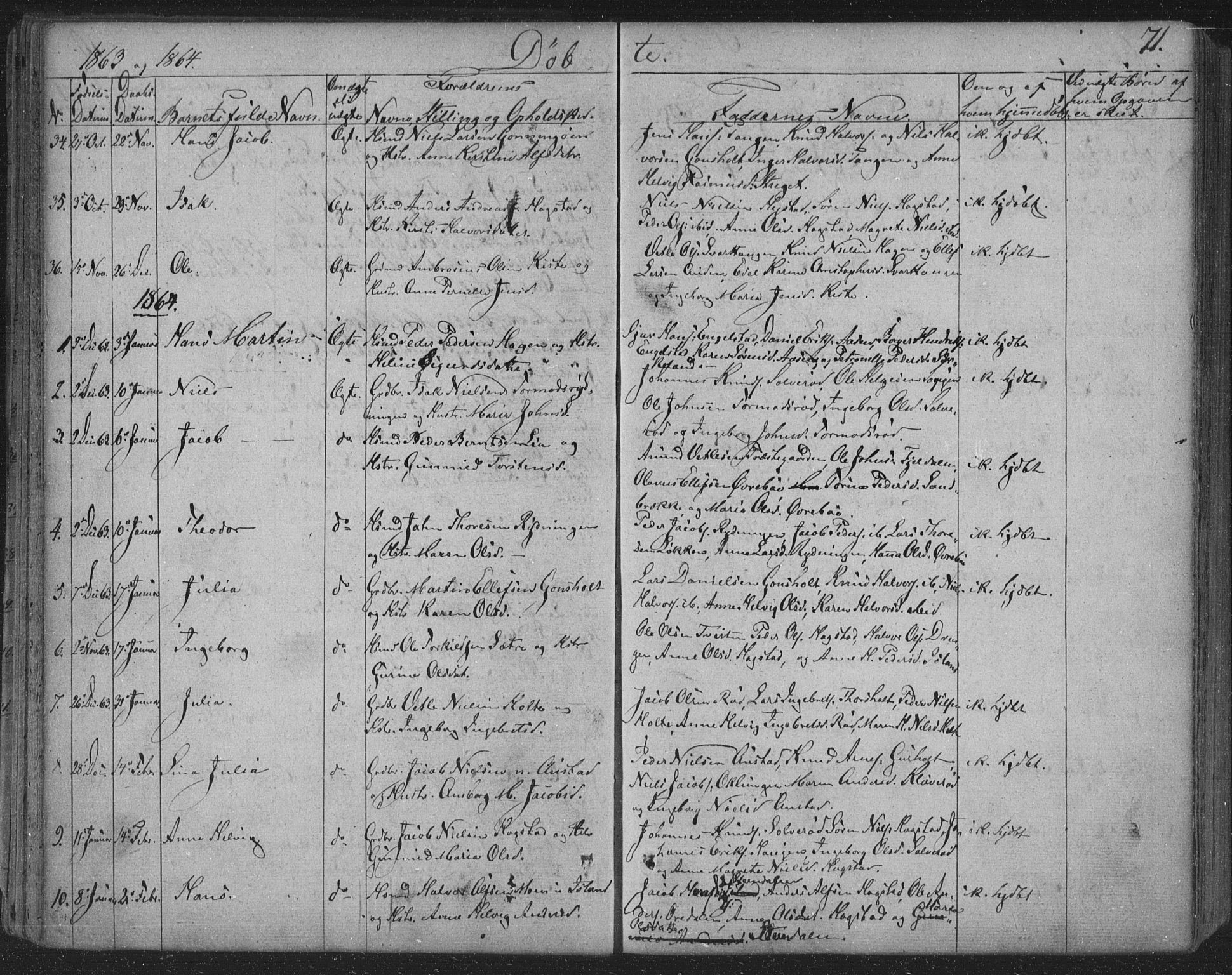 Siljan kirkebøker, AV/SAKO-A-300/F/Fa/L0001: Parish register (official) no. 1, 1831-1870, p. 71