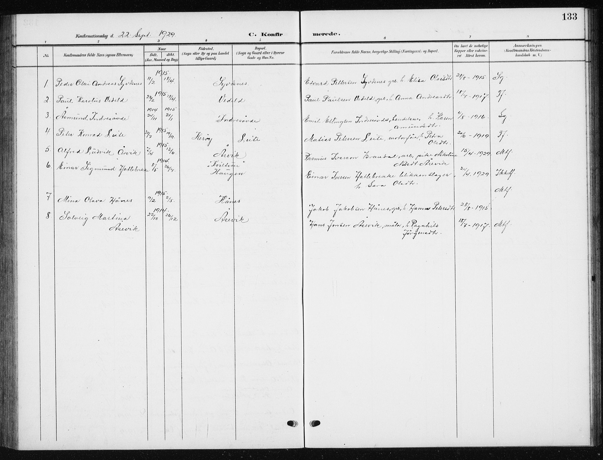 Ministerialprotokoller, klokkerbøker og fødselsregistre - Møre og Romsdal, AV/SAT-A-1454/504/L0061: Parish register (copy) no. 504C03, 1902-1940, p. 133