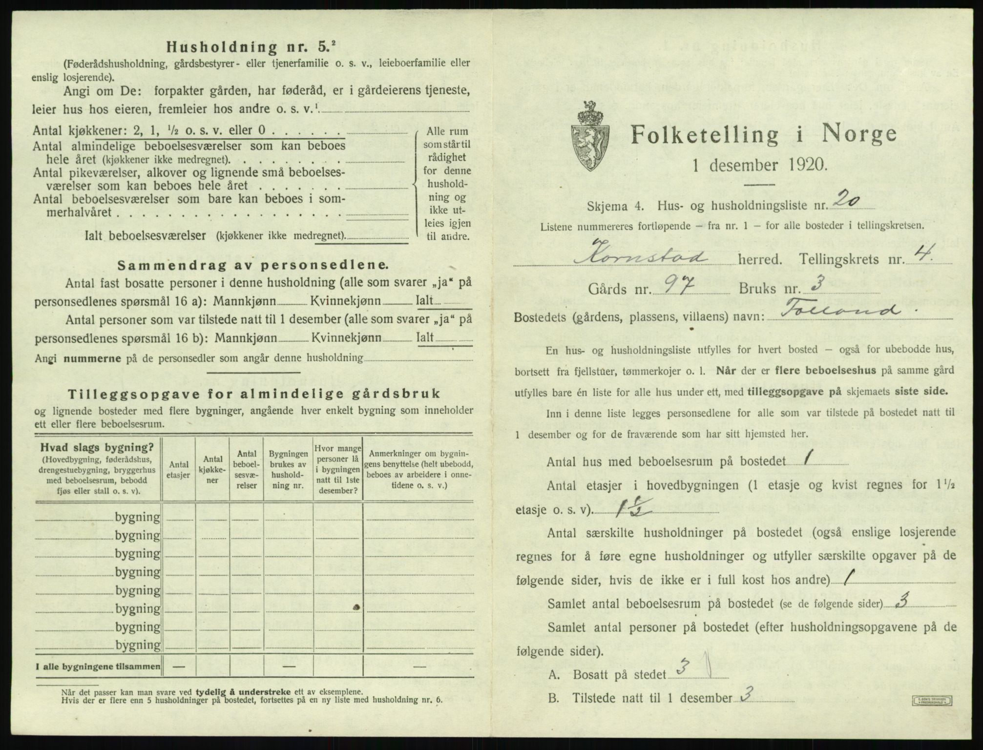 SAT, 1920 census for Kornstad, 1920, p. 357