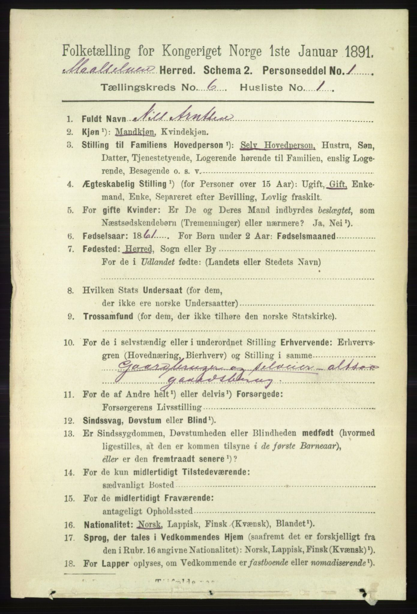 RA, 1891 census for 1924 Målselv, 1891, p. 2034