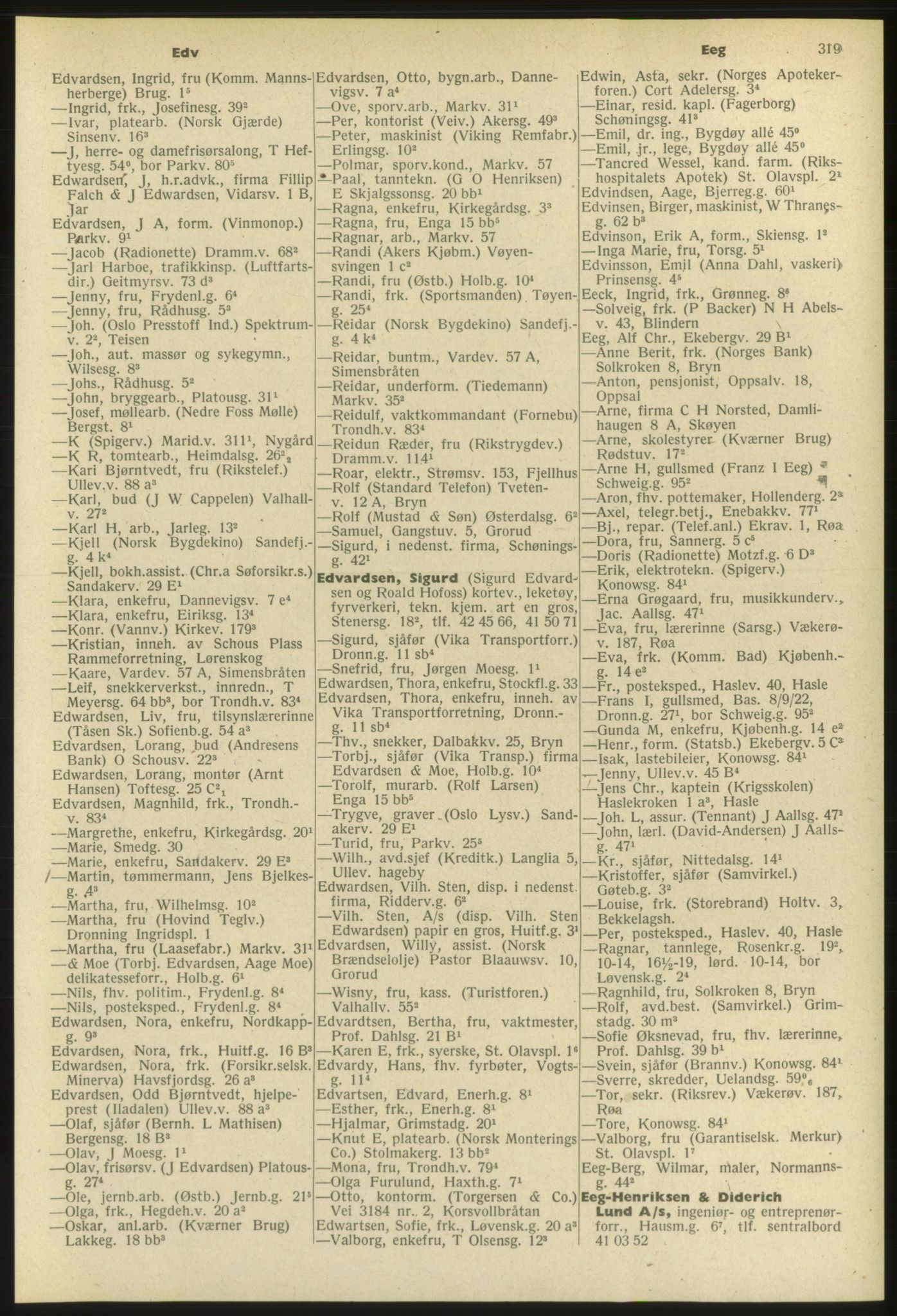 Kristiania/Oslo adressebok, PUBL/-, 1953, p. 319