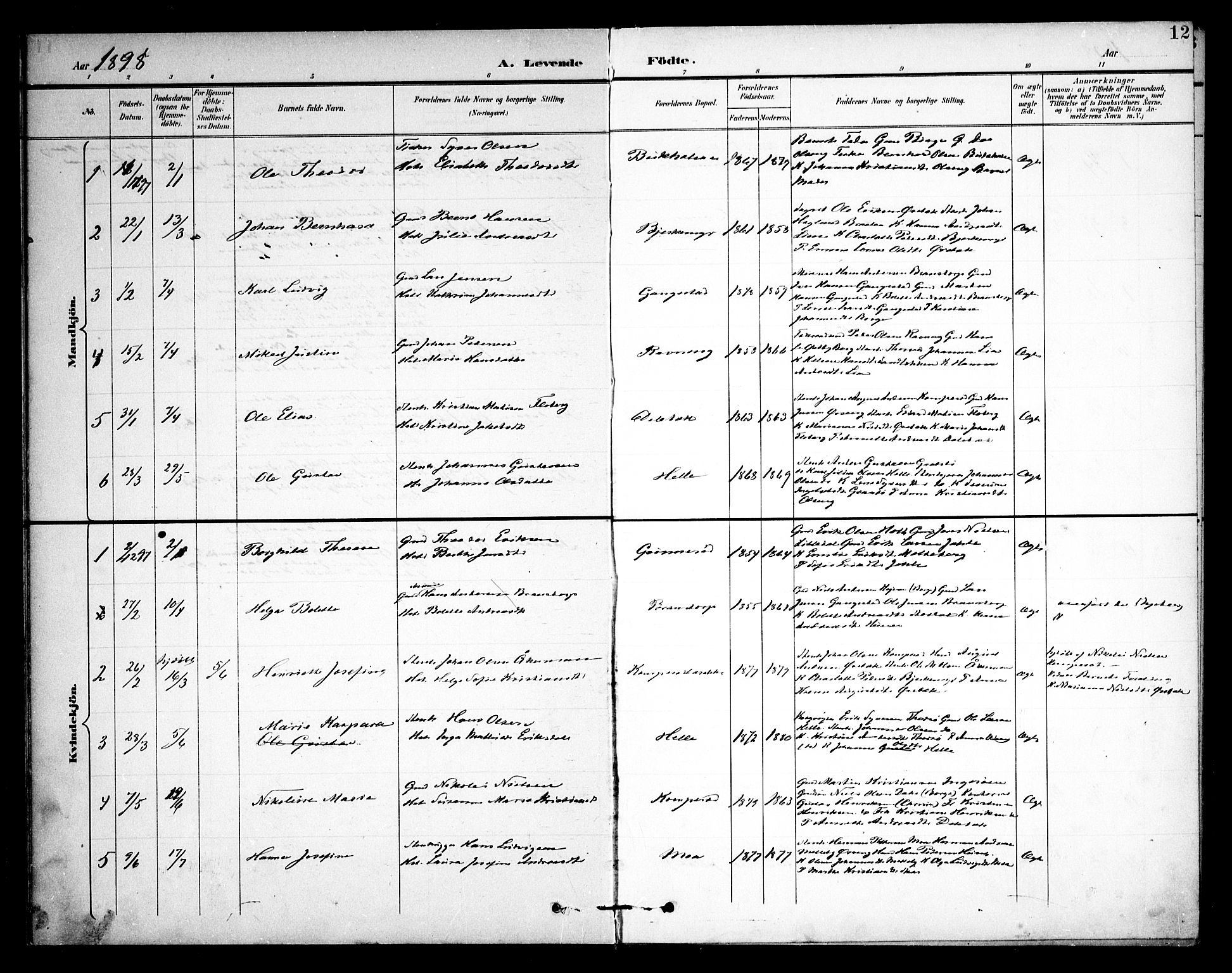 Skjeberg prestekontor Kirkebøker, SAO/A-10923/F/Fb/L0002: Parish register (official) no. II 2, 1895-1910, p. 12