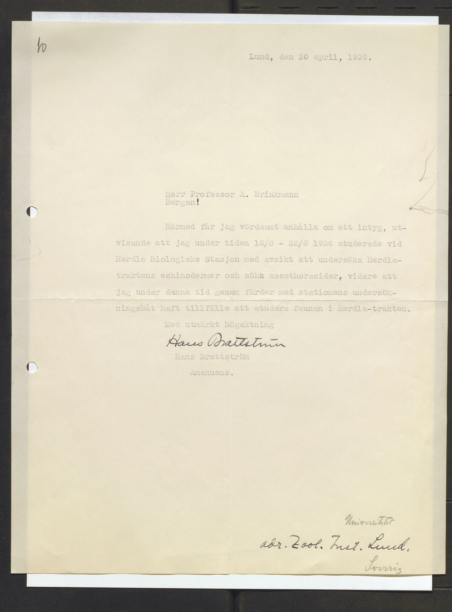 Bergens Museum, AV/SAB-A-17301/13/D/L0002: Korrespondanse , 1928-1940, p. 361