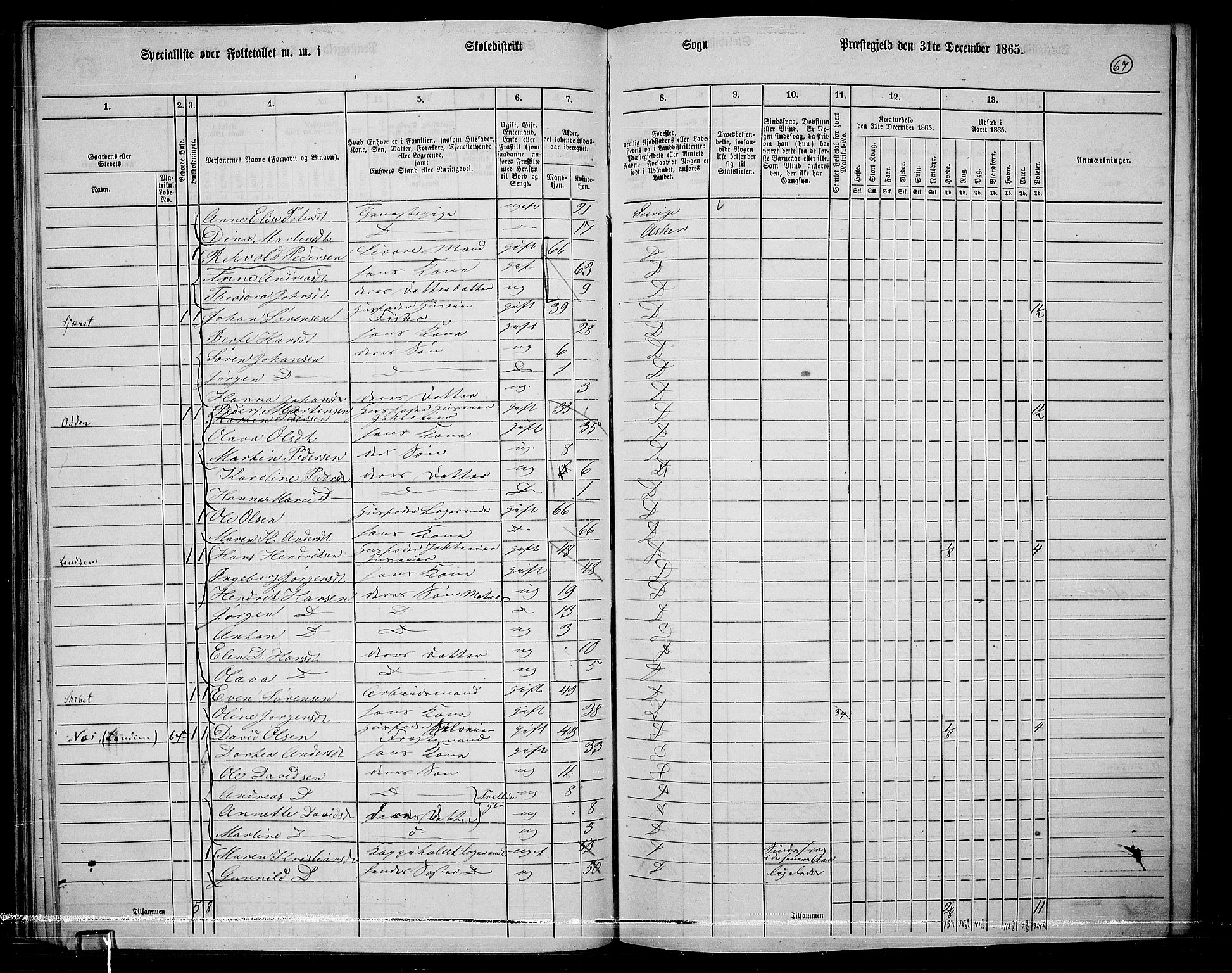 RA, 1865 census for Asker, 1865, p. 66
