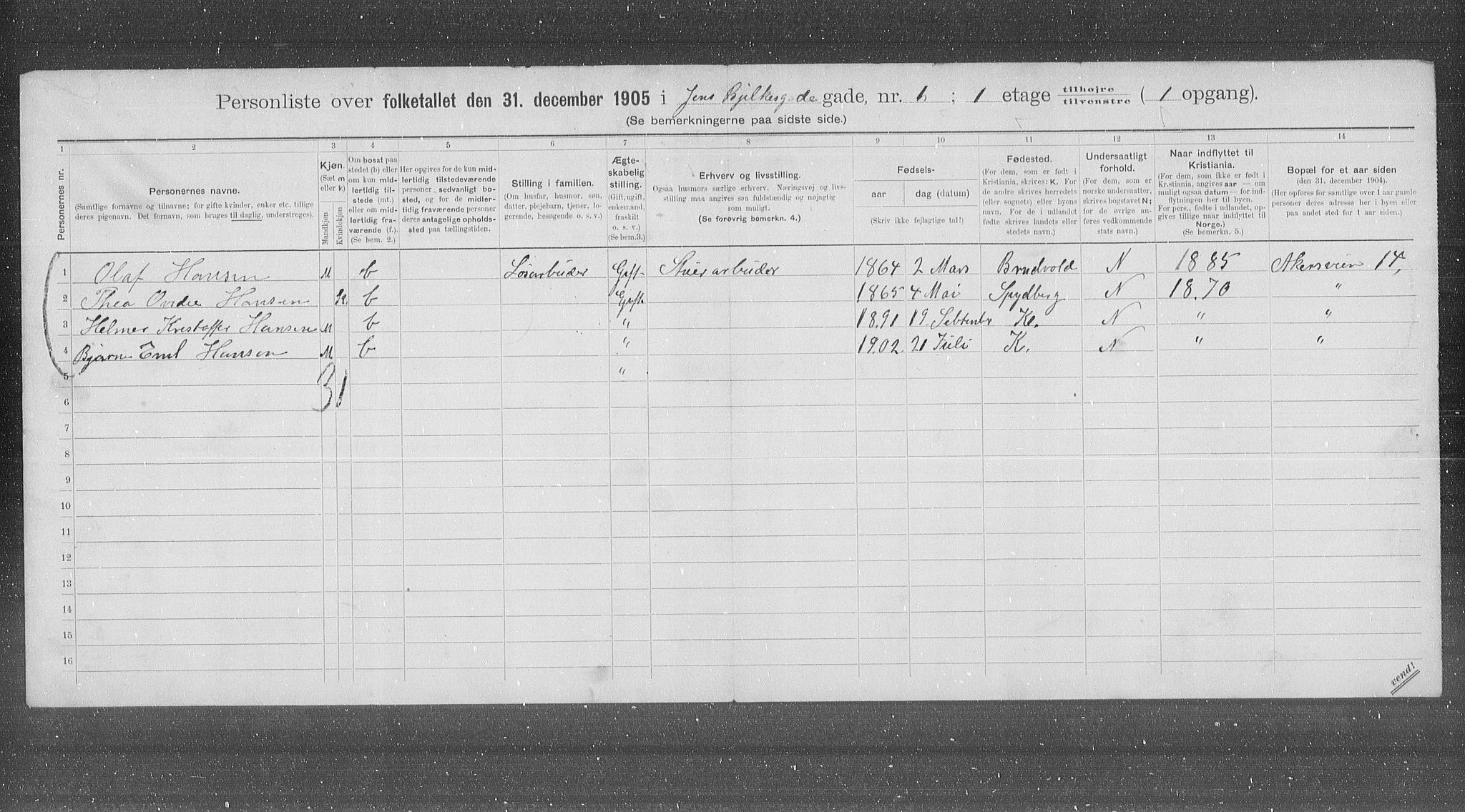 OBA, Municipal Census 1905 for Kristiania, 1905, p. 23878