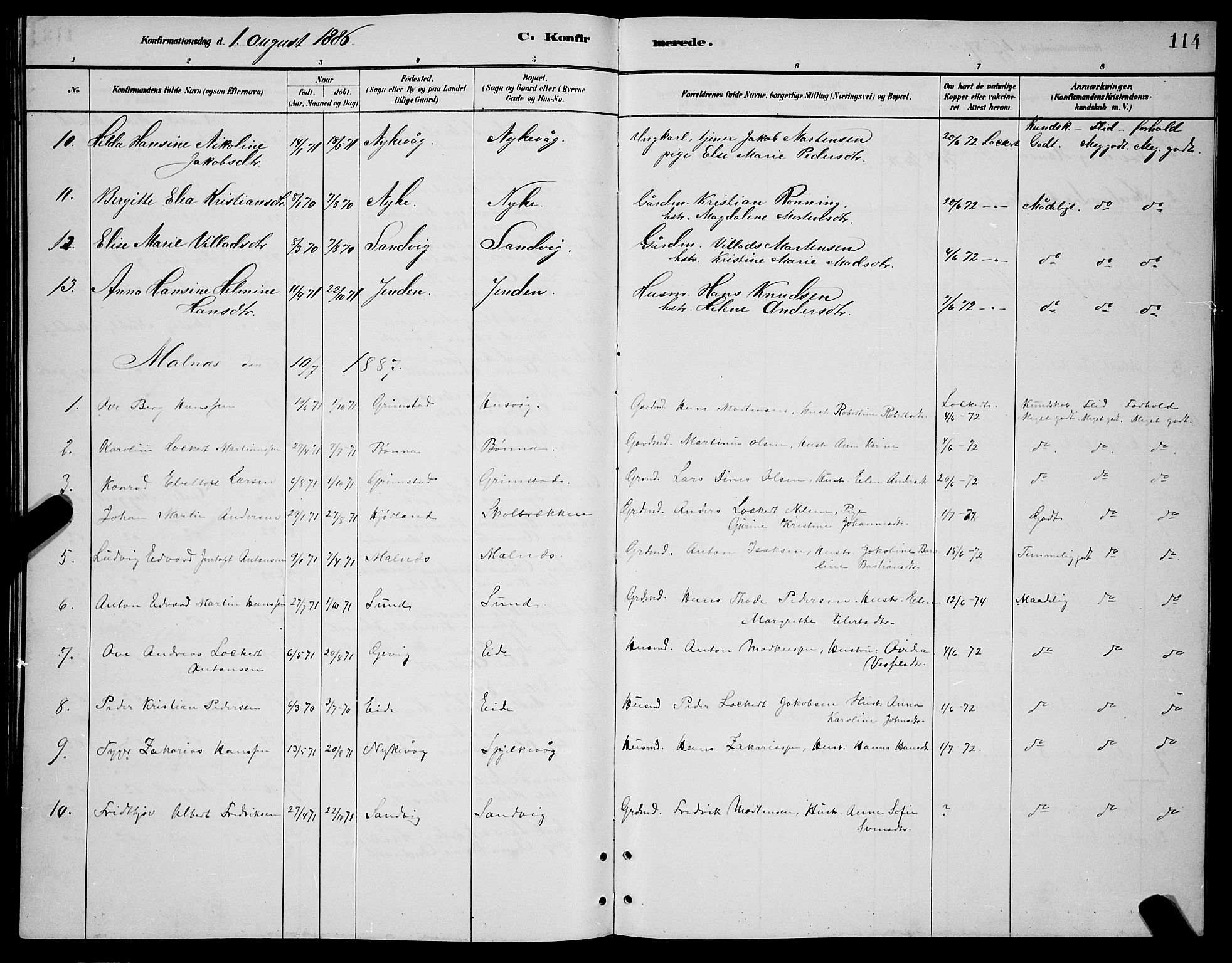 Ministerialprotokoller, klokkerbøker og fødselsregistre - Nordland, AV/SAT-A-1459/892/L1325: Parish register (copy) no. 892C02, 1878-1896, p. 114