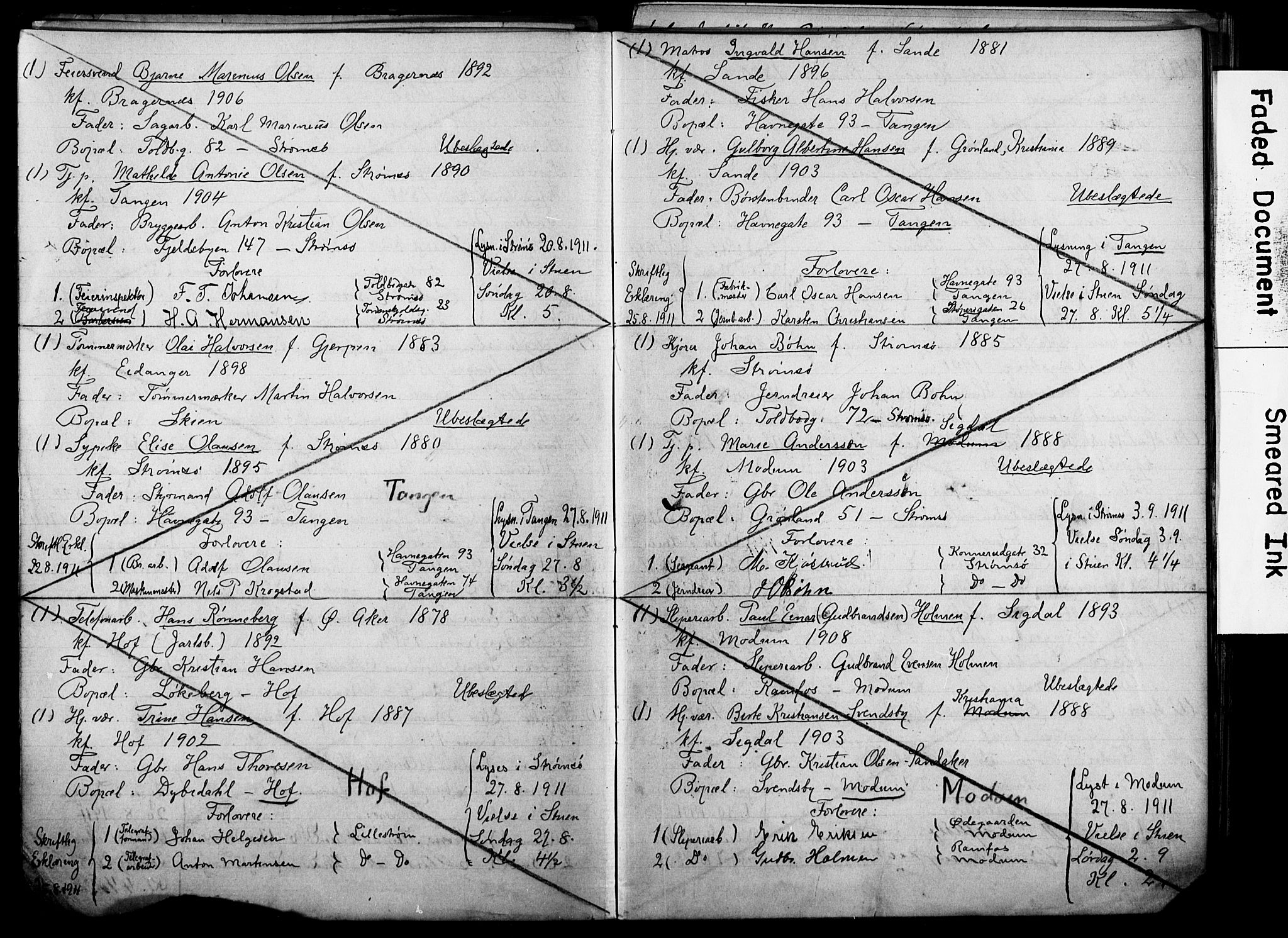 Strømsø kirkebøker, AV/SAKO-A-246/H/Ha/L0014: Banns register no. 14, 1911-1920