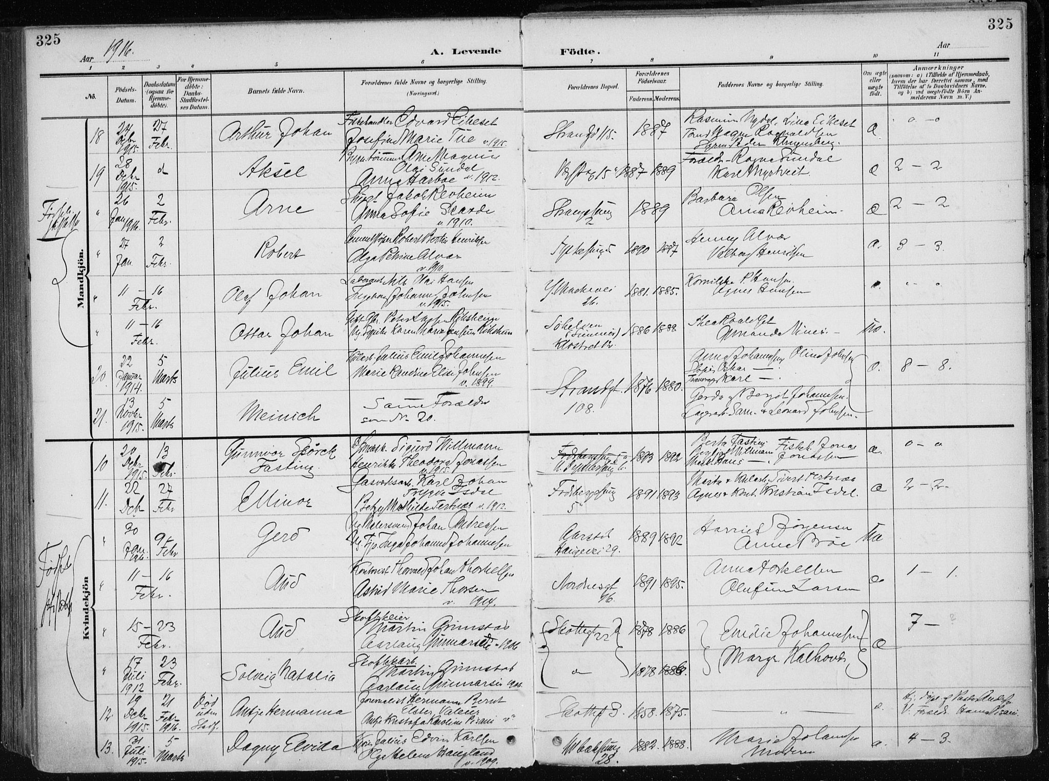 Nykirken Sokneprestembete, AV/SAB-A-77101/H/Haa/L0019: Parish register (official) no. B 7, 1904-1916, p. 325