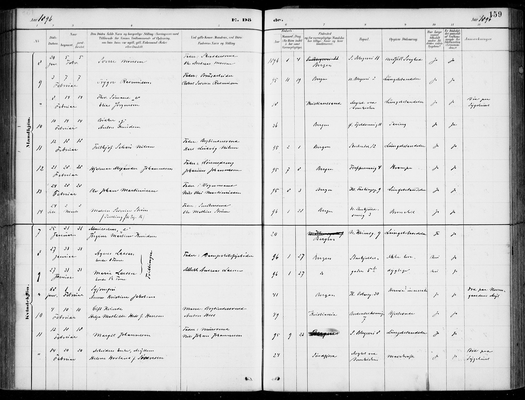 Korskirken sokneprestembete, SAB/A-76101/H/Hab: Parish register (copy) no. E 4, 1884-1910, p. 159