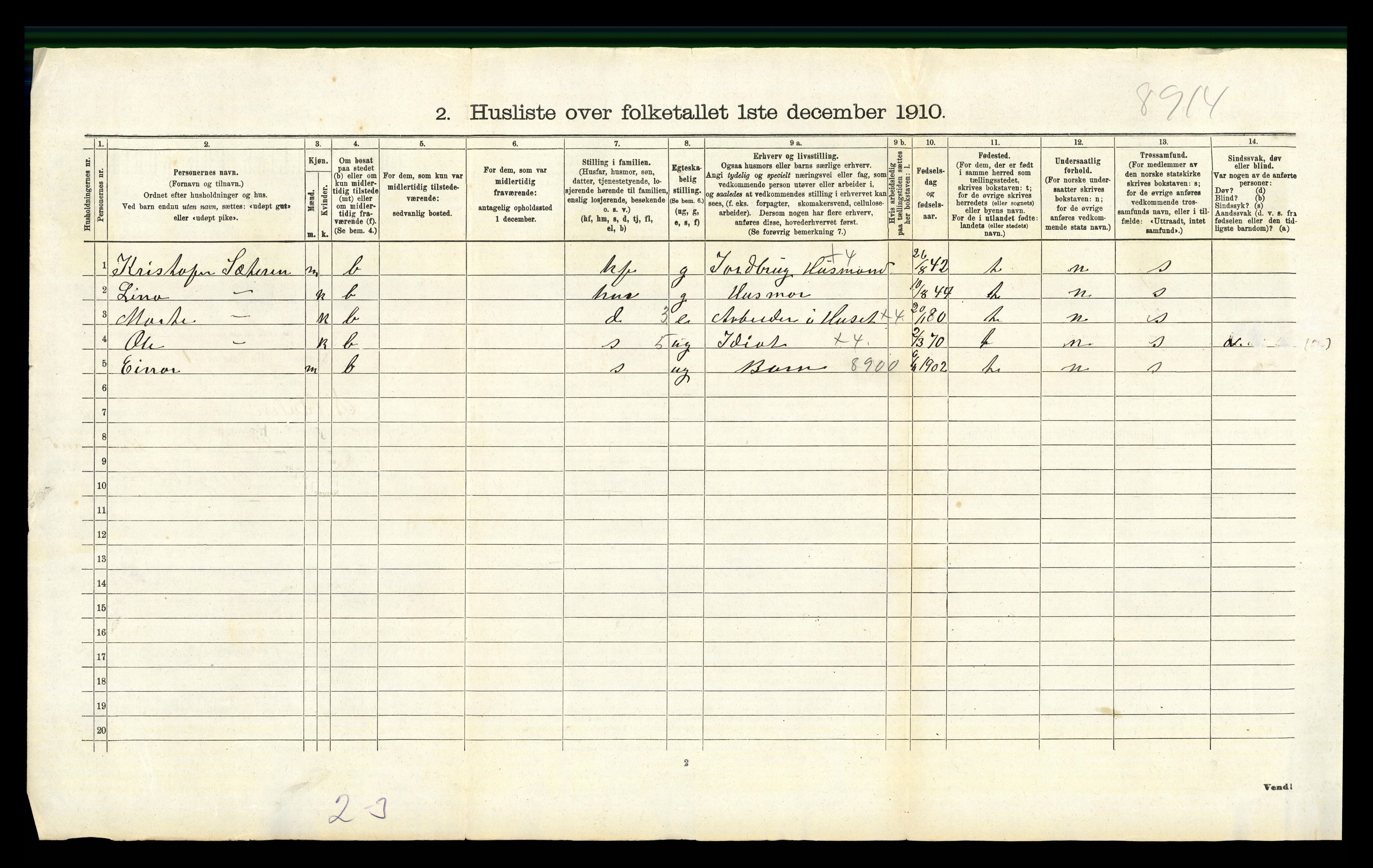 RA, 1910 census for Nord-Odal, 1910, p. 1102