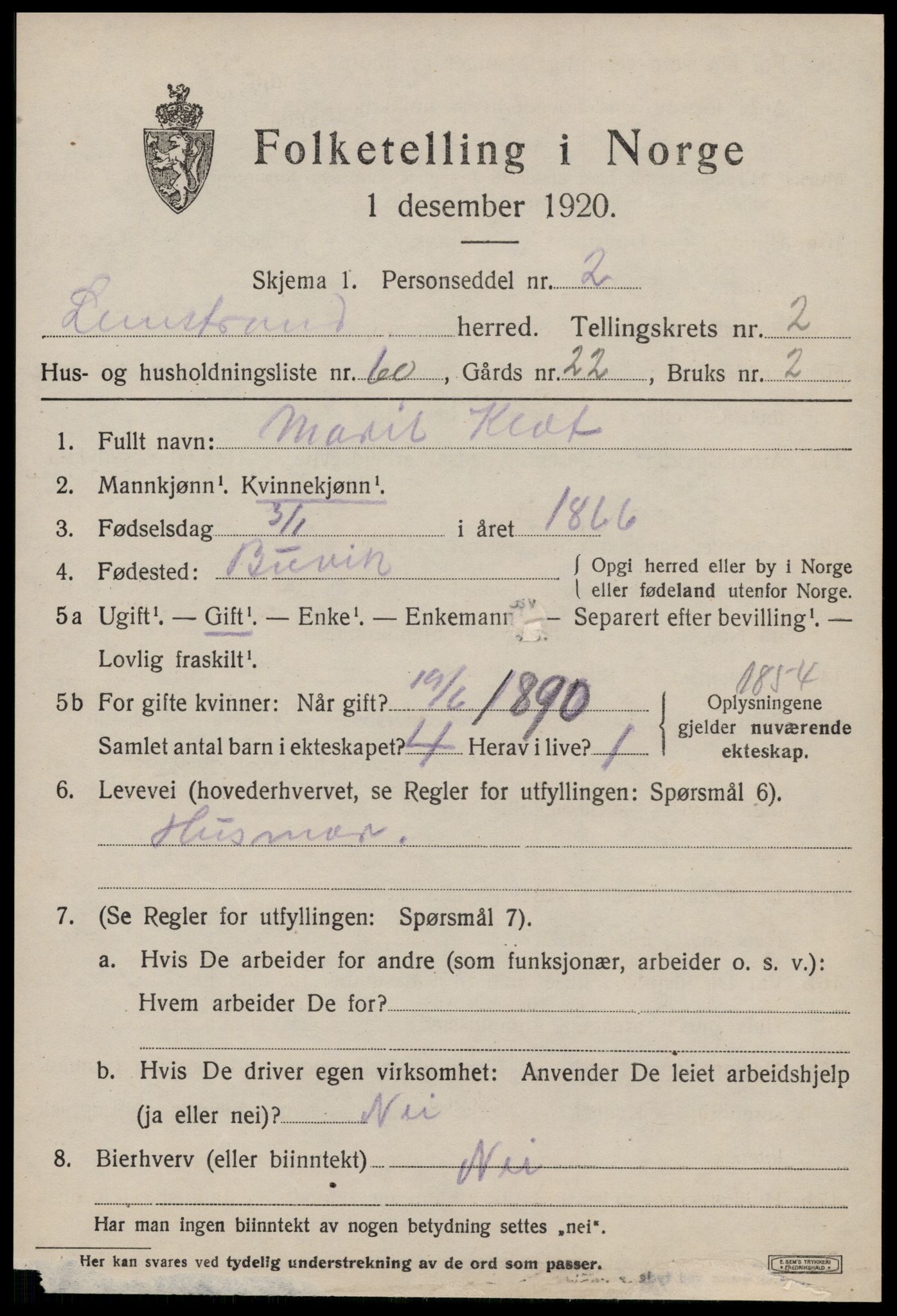 SAT, 1920 census for Leinstrand, 1920, p. 2279