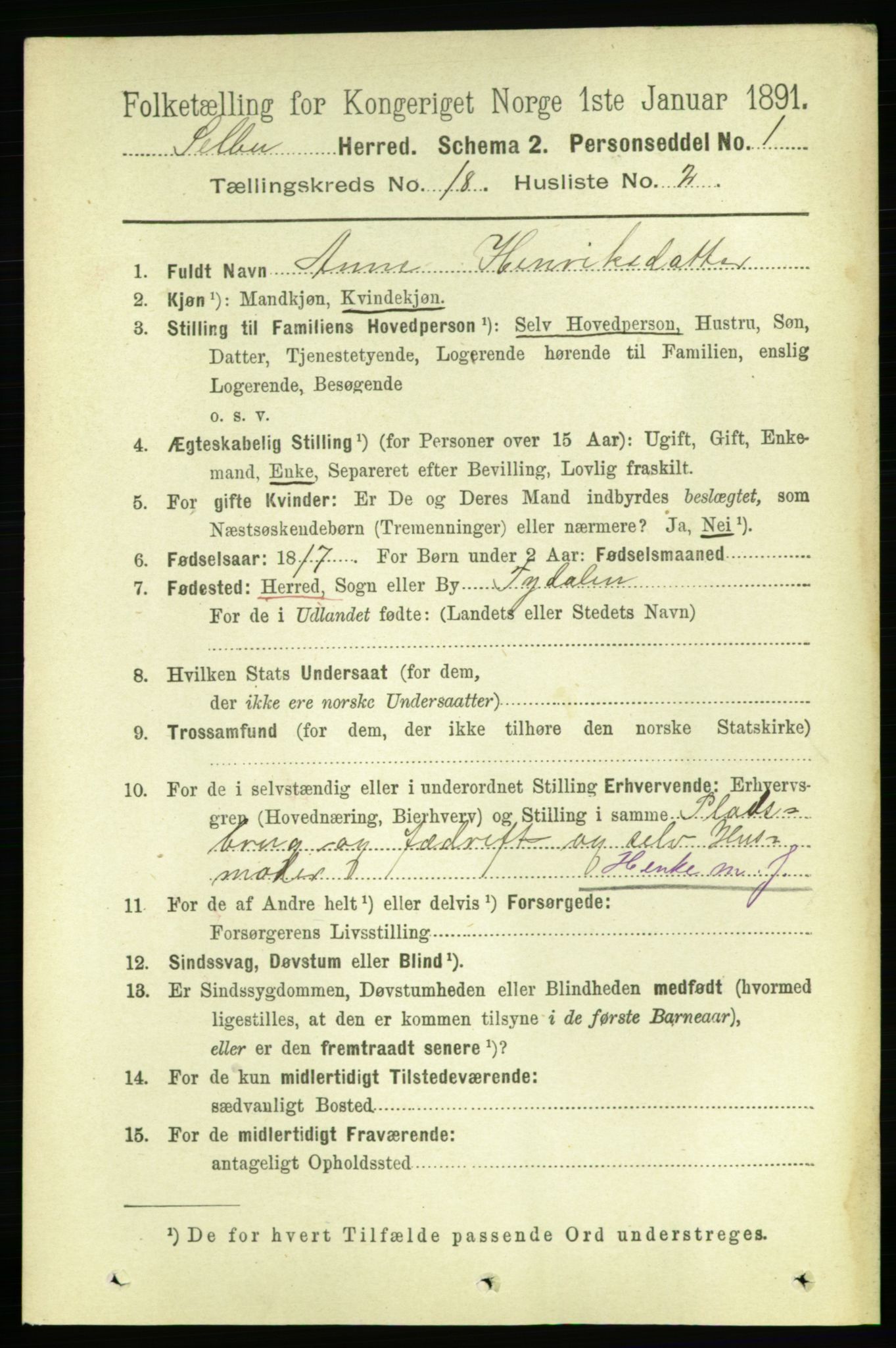 RA, 1891 census for 1664 Selbu, 1891, p. 6474