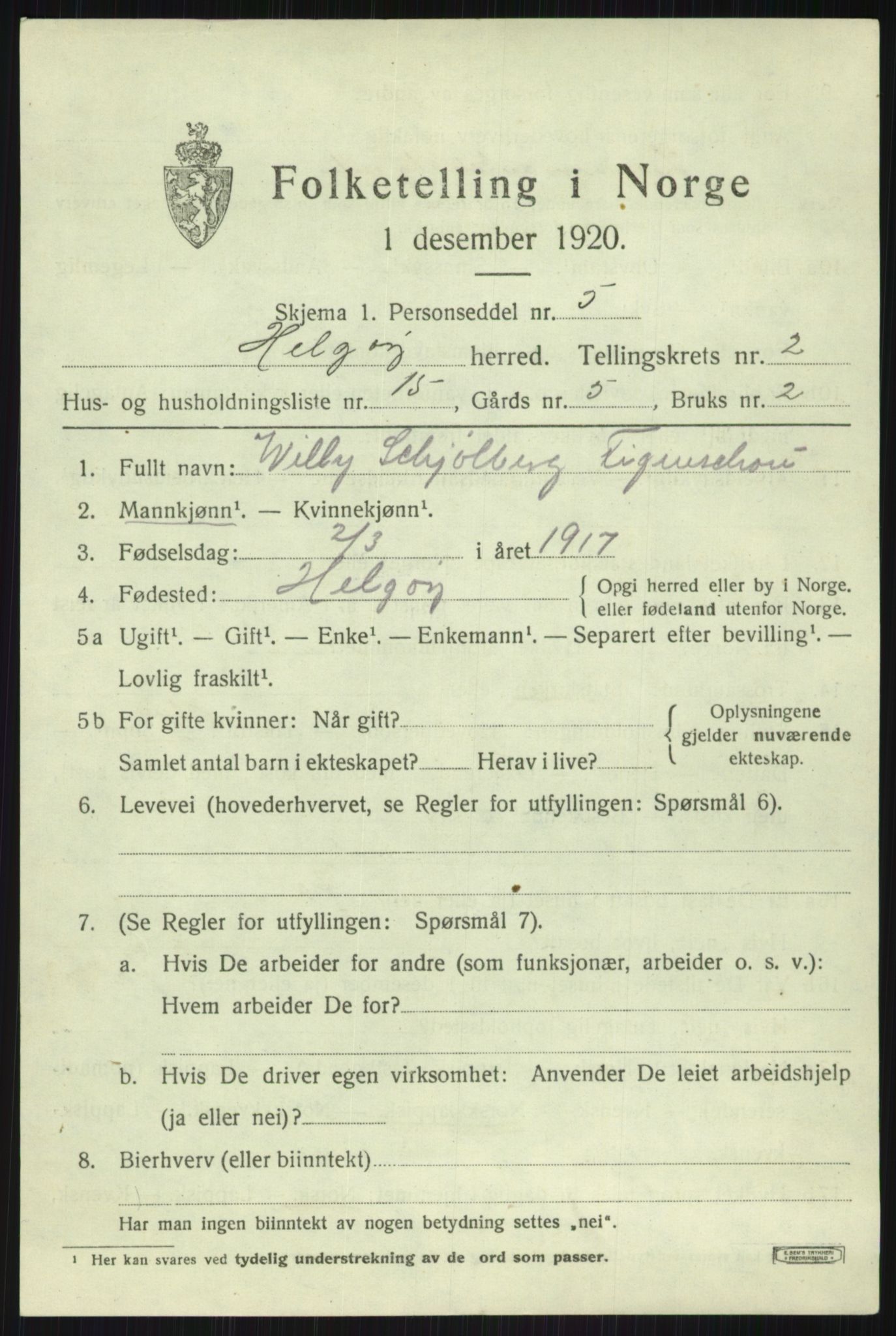 SATØ, 1920 census for Helgøy, 1920, p. 1385