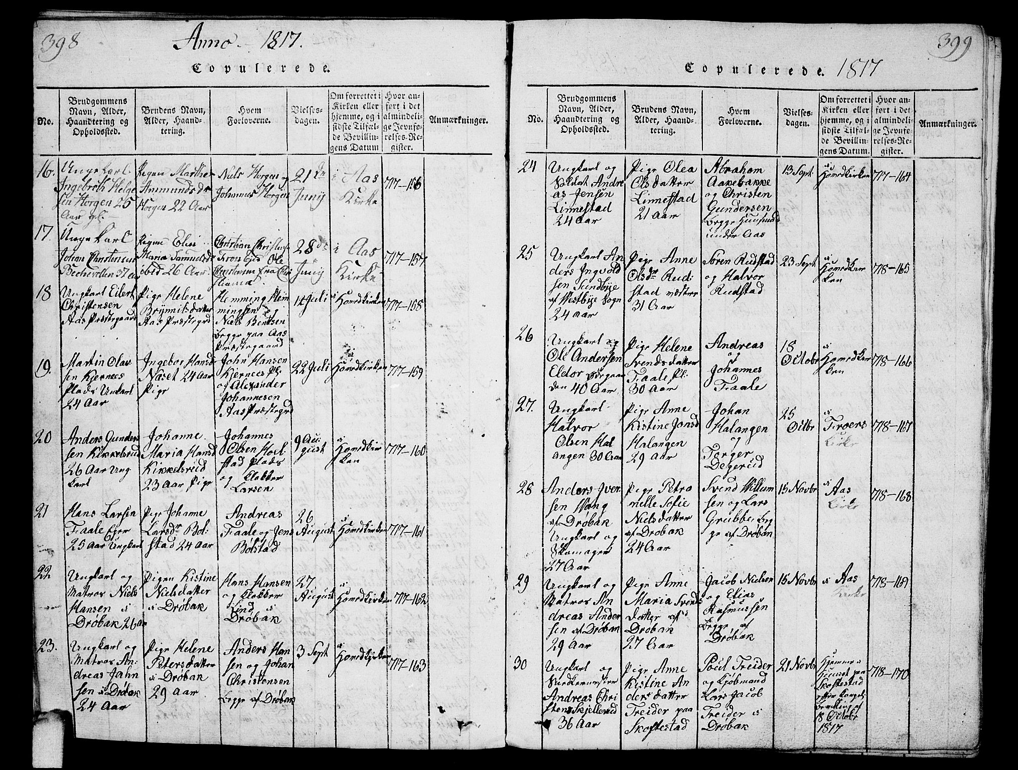 Ås prestekontor Kirkebøker, AV/SAO-A-10894/G/Ga/L0001: Parish register (copy) no. I 1, 1814-1820, p. 398-399