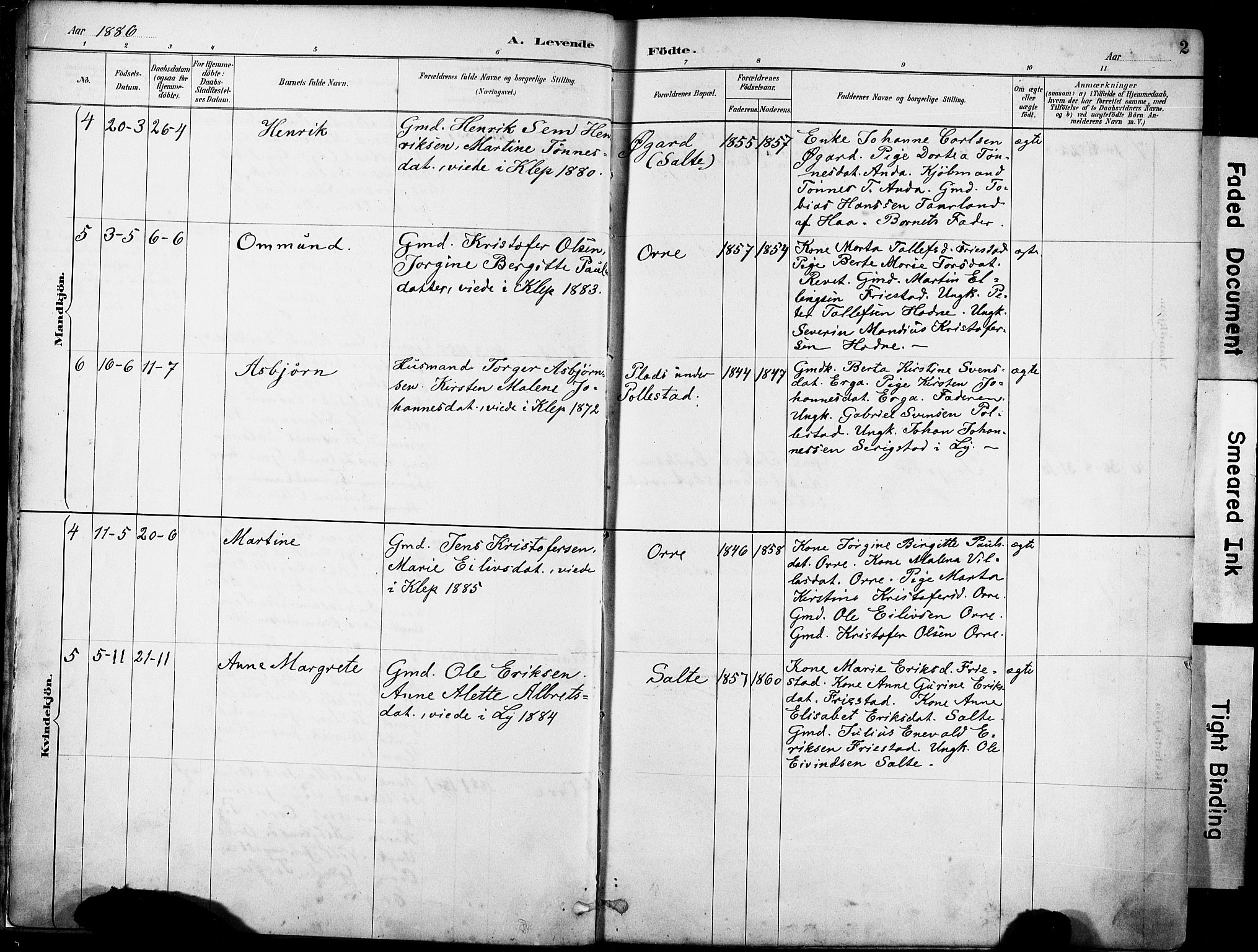 Klepp sokneprestkontor, AV/SAST-A-101803/001/3/30BA/L0007: Parish register (official) no. A 8, 1886-1912, p. 2