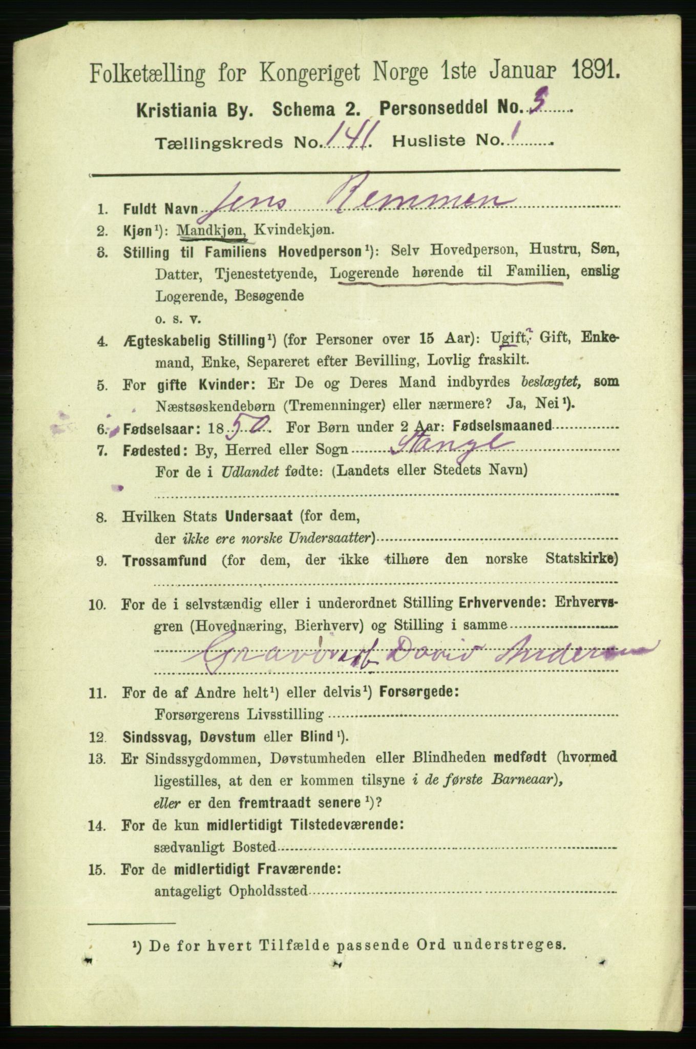 RA, 1891 census for 0301 Kristiania, 1891, p. 77970