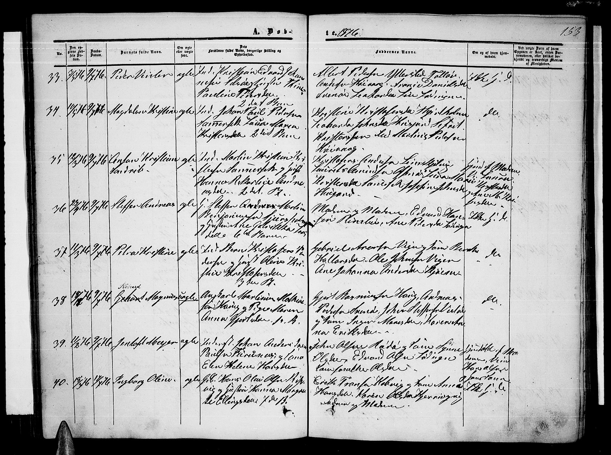 Ministerialprotokoller, klokkerbøker og fødselsregistre - Nordland, SAT/A-1459/872/L1046: Parish register (copy) no. 872C02, 1852-1879, p. 153