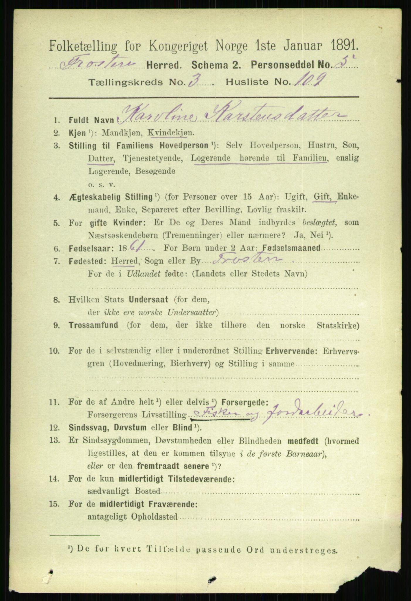 RA, 1891 census for 1717 Frosta, 1891, p. 2539