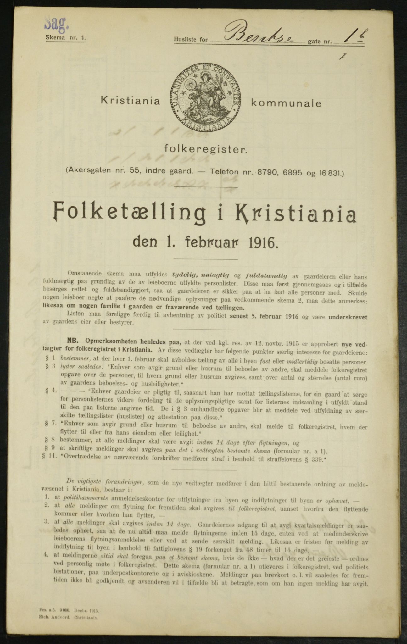 OBA, Municipal Census 1916 for Kristiania, 1916, p. 3579