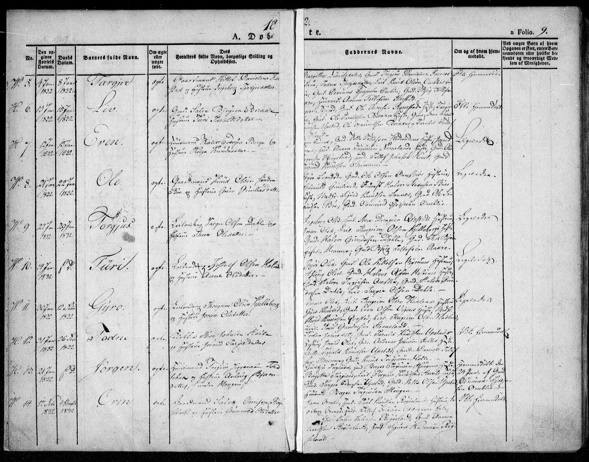 Valle sokneprestkontor, SAK/1111-0044/F/Fa/Fac/L0006: Parish register (official) no. A 6, 1831-1853, p. 9