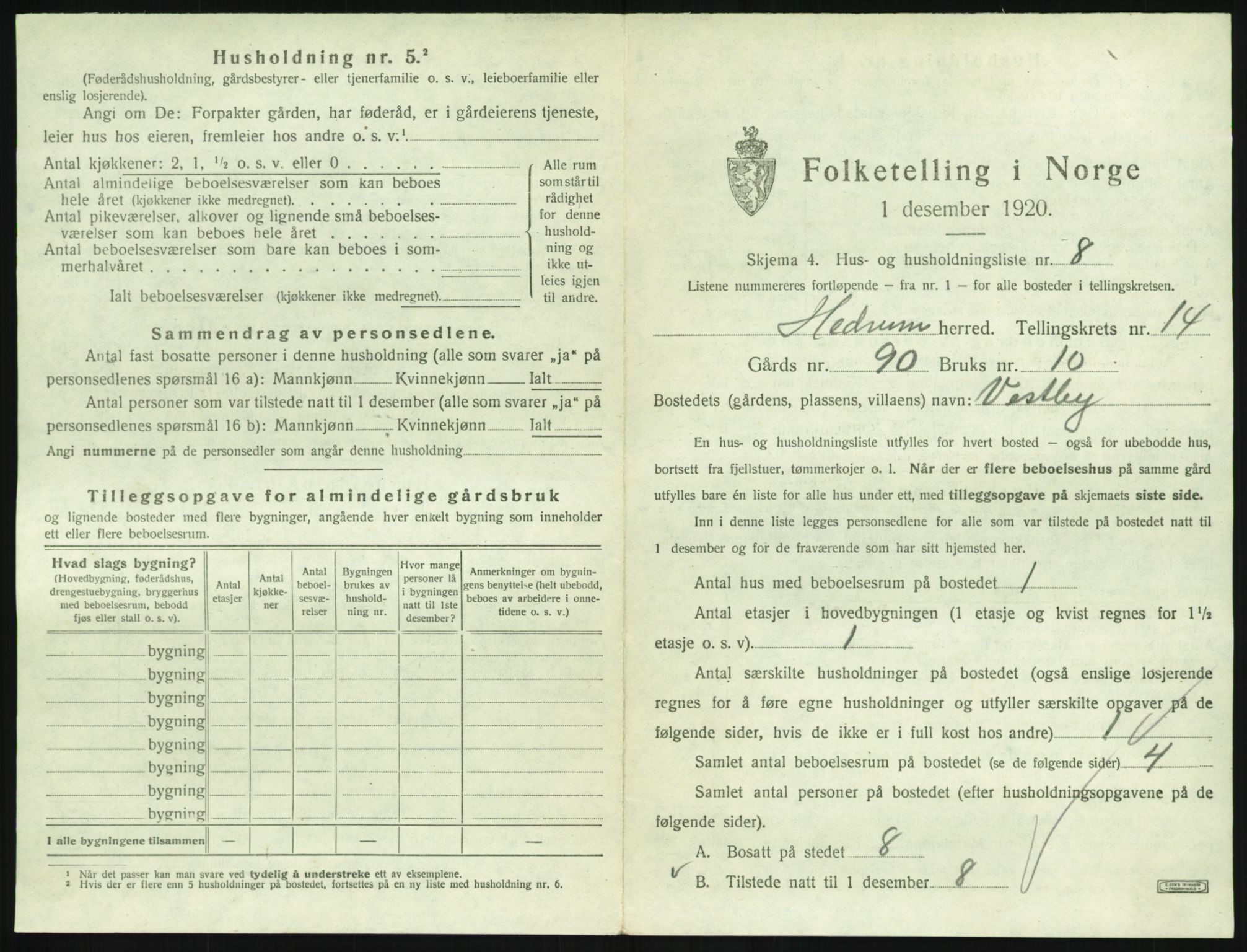 SAKO, 1920 census for Hedrum, 1920, p. 1271