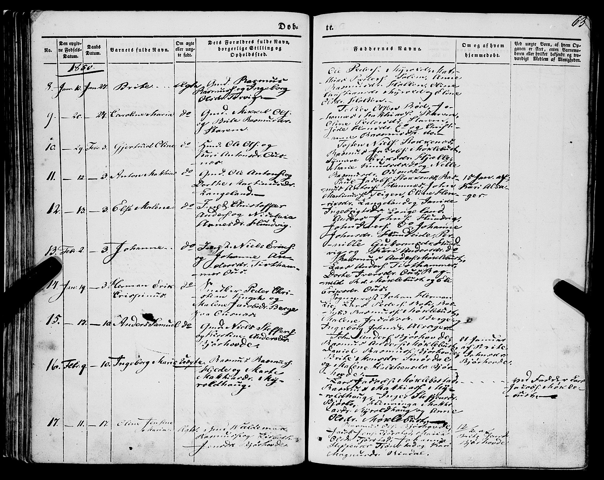 Eid sokneprestembete, AV/SAB-A-82301/H/Haa/Haaa/L0007: Parish register (official) no. A 7, 1844-1858, p. 63