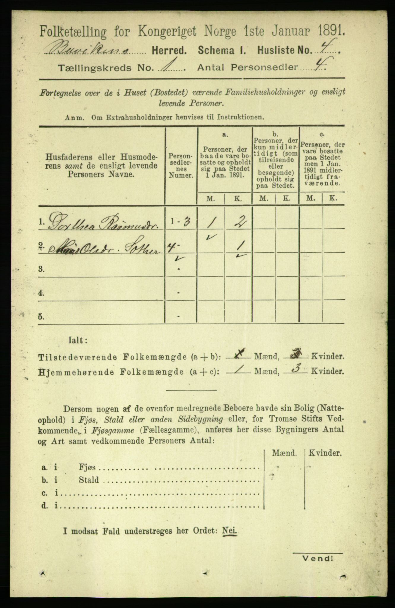 RA, 1891 census for 1656 Buvik, 1891, p. 15