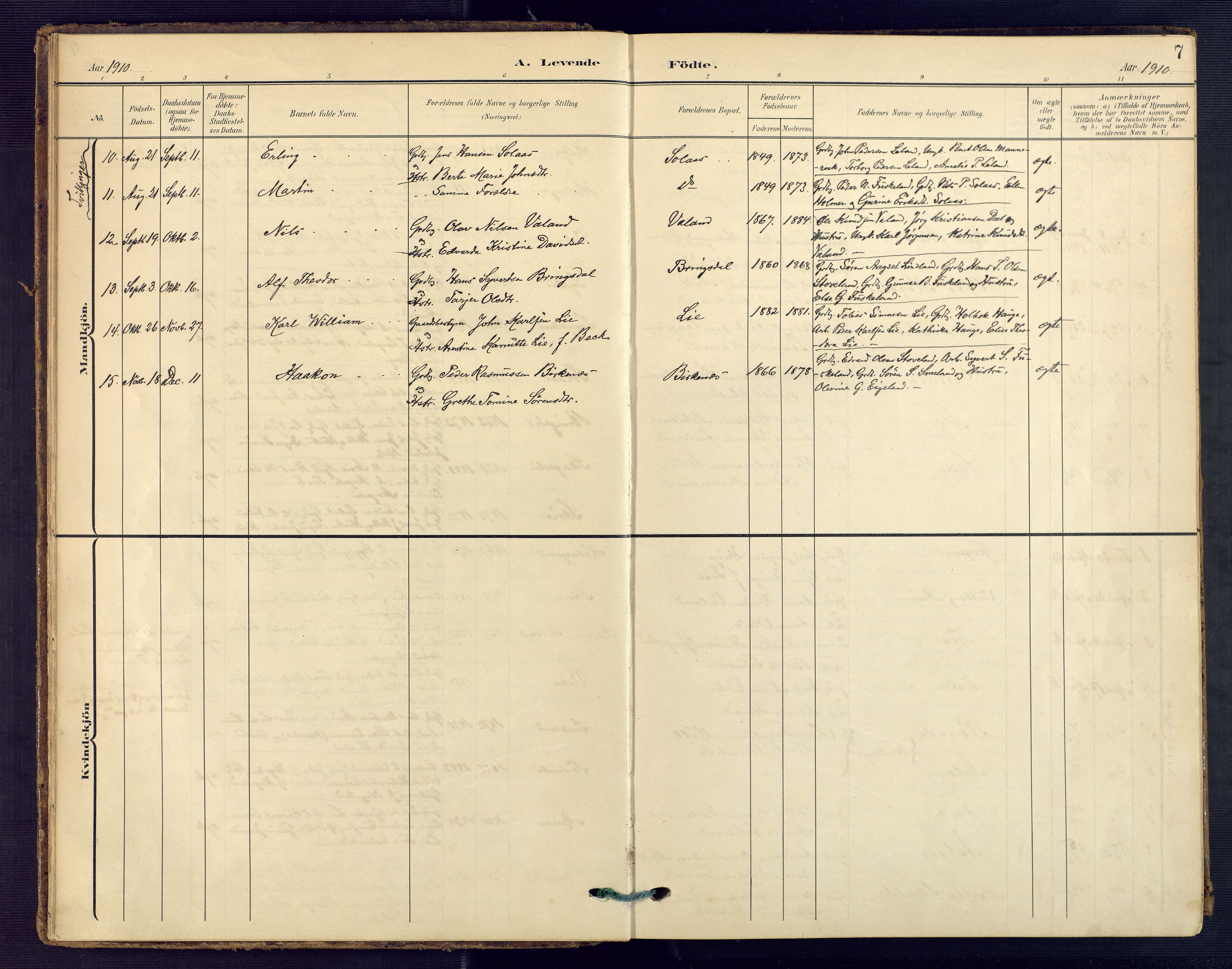 Holum sokneprestkontor, AV/SAK-1111-0022/F/Fa/Faa/L0008: Parish register (official) no. A 8, 1908-1929, p. 7