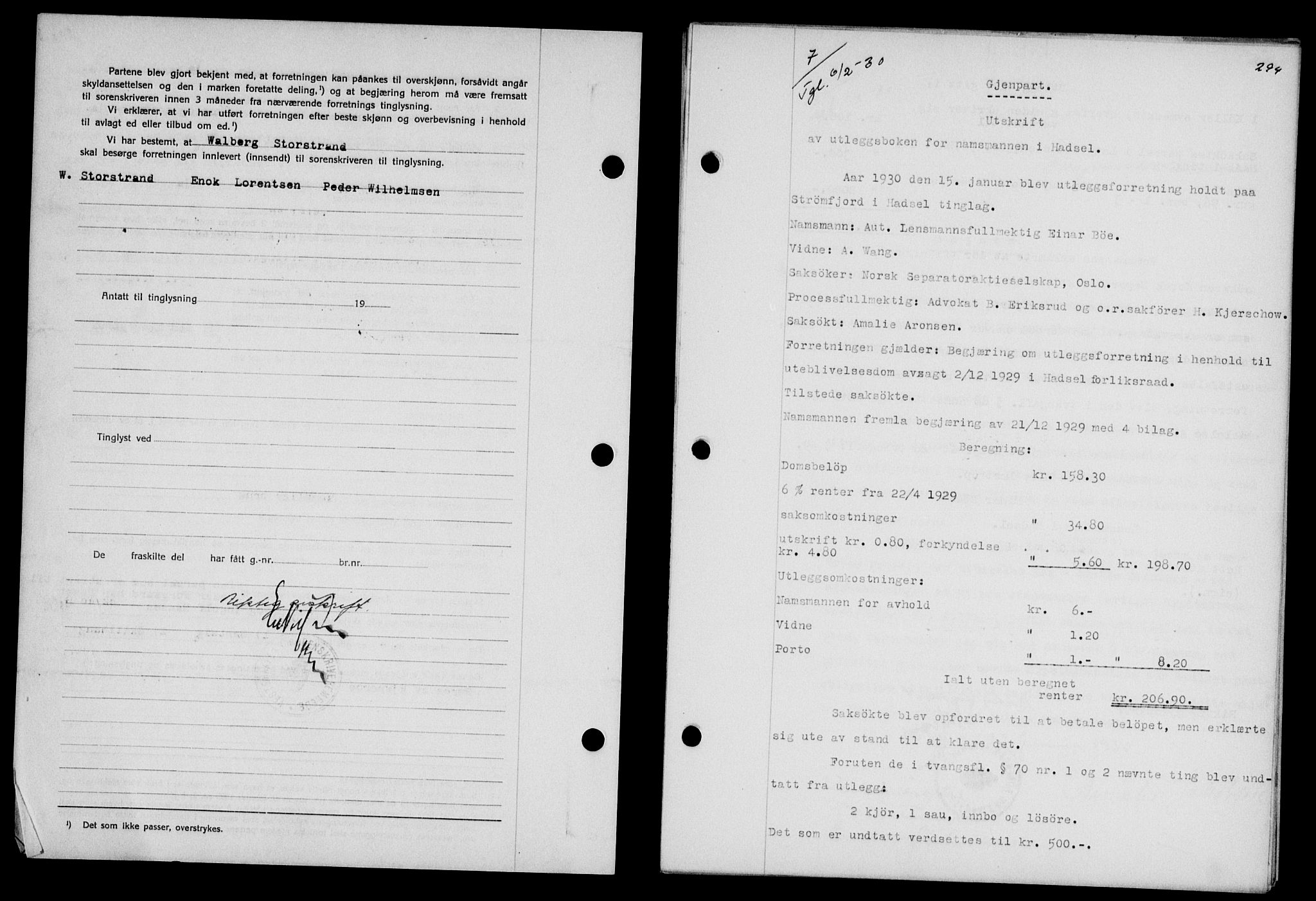 Vesterålen sorenskriveri, SAT/A-4180/1/2/2Ca/L0050: Mortgage book no. 43, 1929-1930, Deed date: 06.02.1930