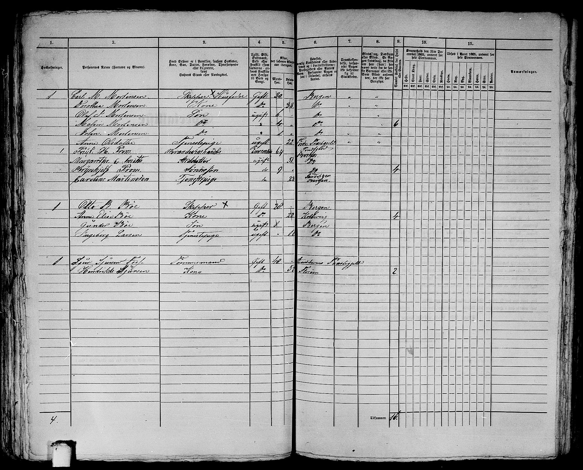 RA, 1865 census for Bergen, 1865, p. 3306