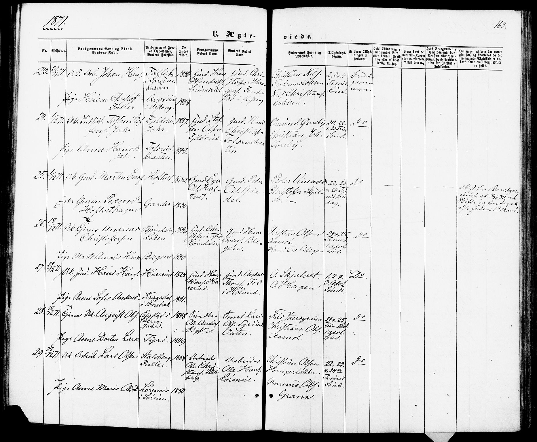 Fet prestekontor Kirkebøker, AV/SAO-A-10370a/F/Fa/L0013: Parish register (official) no. I 13, 1867-1877, p. 169