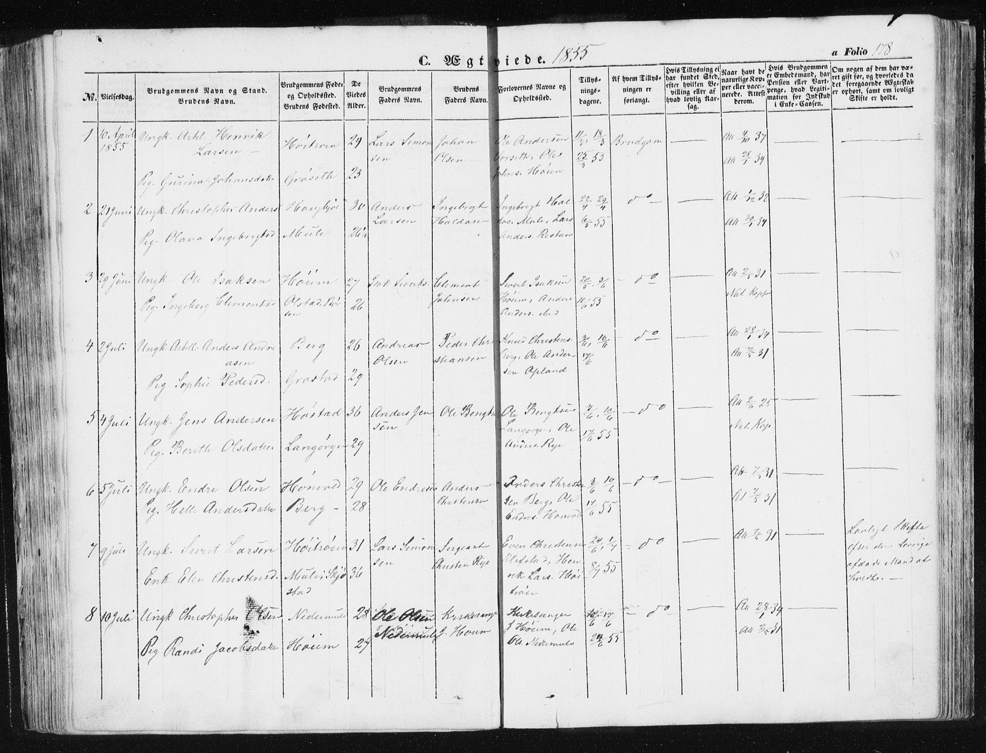 Ministerialprotokoller, klokkerbøker og fødselsregistre - Sør-Trøndelag, SAT/A-1456/612/L0376: Parish register (official) no. 612A08, 1846-1859, p. 178