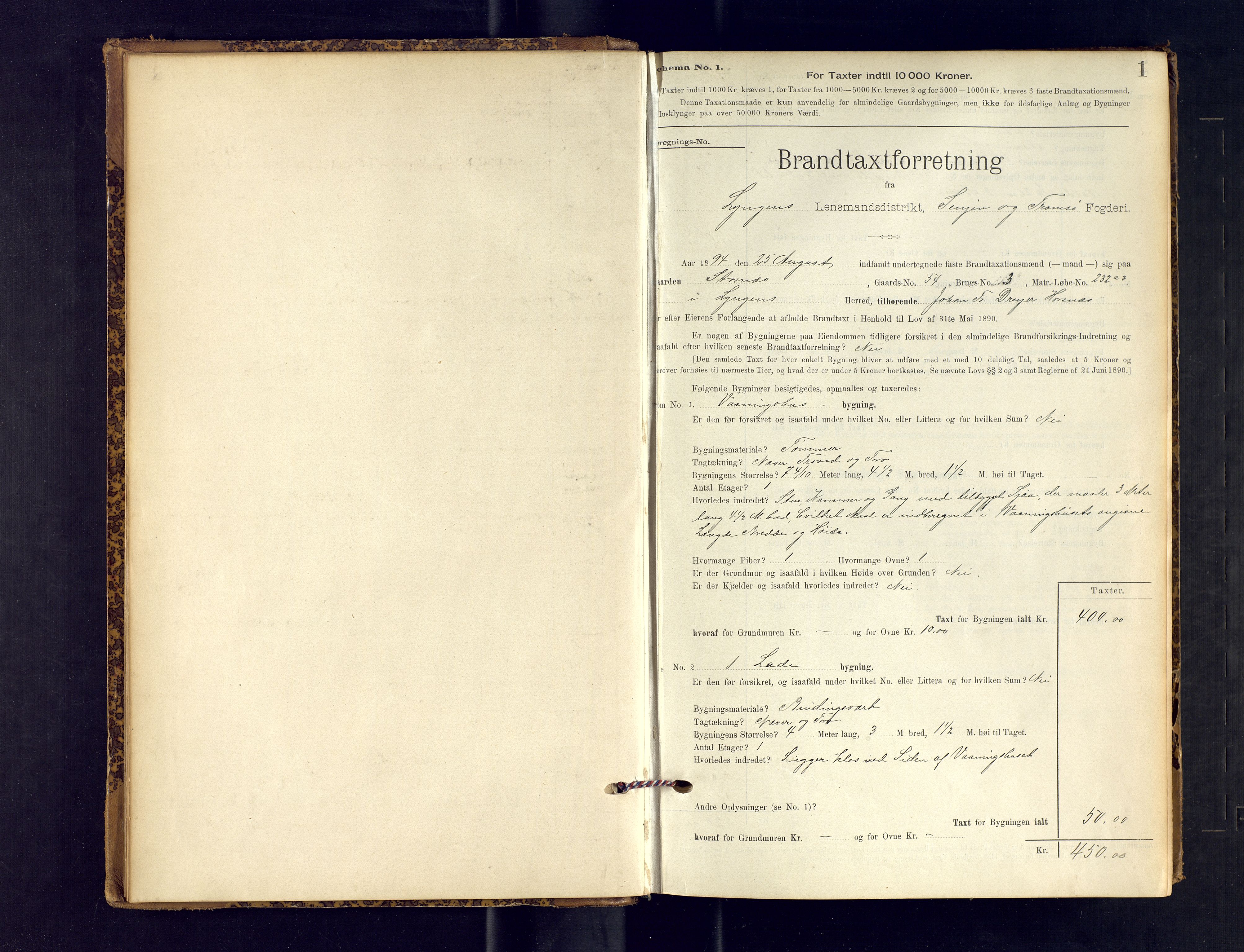 Lyngen lensmannskontor, AV/SATØ-SATO-99/F/Fm/Fmb/L0115: Branntakstprotokoller, 1894-1905, p. 1