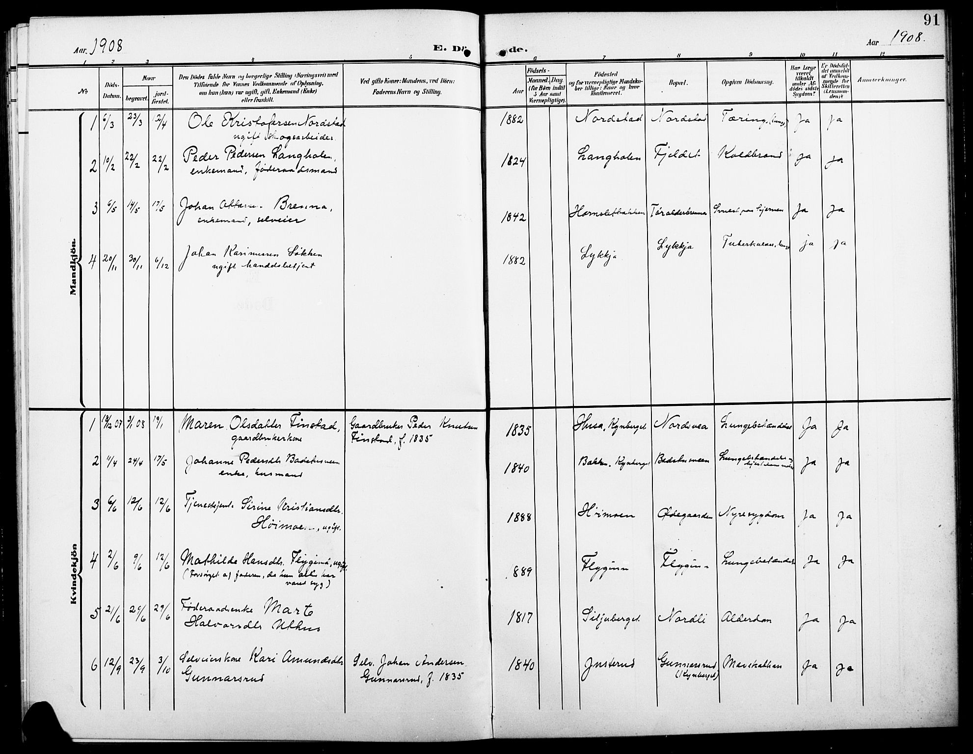 Elverum prestekontor, AV/SAH-PREST-044/H/Ha/Hab/L0008: Parish register (copy) no. 8, 1908-1918, p. 91