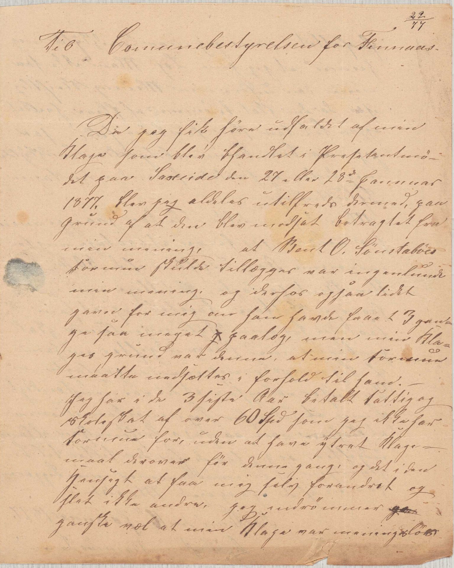 Finnaas kommune. Formannskapet, IKAH/1218a-021/D/Da/L0001/0002: Korrespondanse / saker / Kronologisk ordna korrespodanse, 1876-1879, p. 13