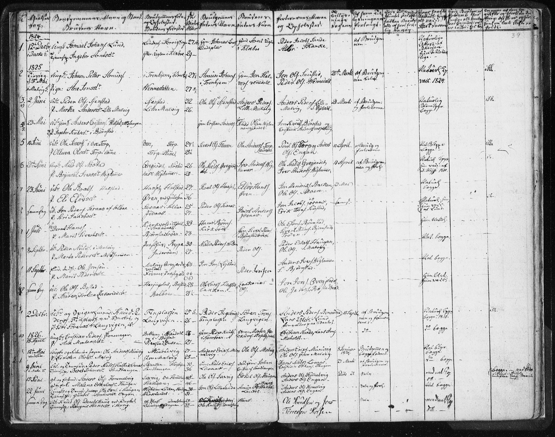 Ministerialprotokoller, klokkerbøker og fødselsregistre - Sør-Trøndelag, SAT/A-1456/616/L0404: Parish register (official) no. 616A01, 1823-1831, p. 39