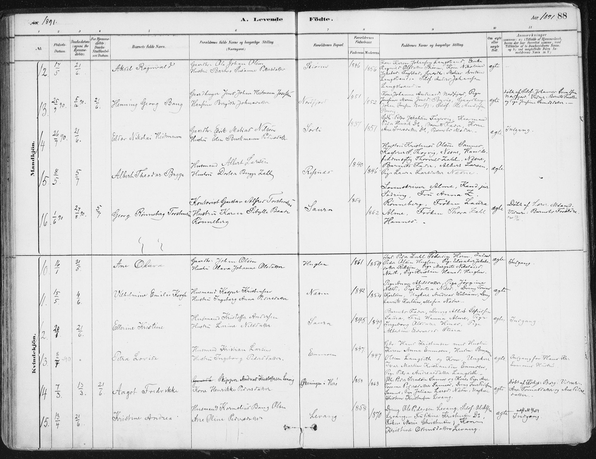 Ministerialprotokoller, klokkerbøker og fødselsregistre - Nordland, SAT/A-1459/838/L0552: Parish register (official) no. 838A10, 1880-1910, p. 88
