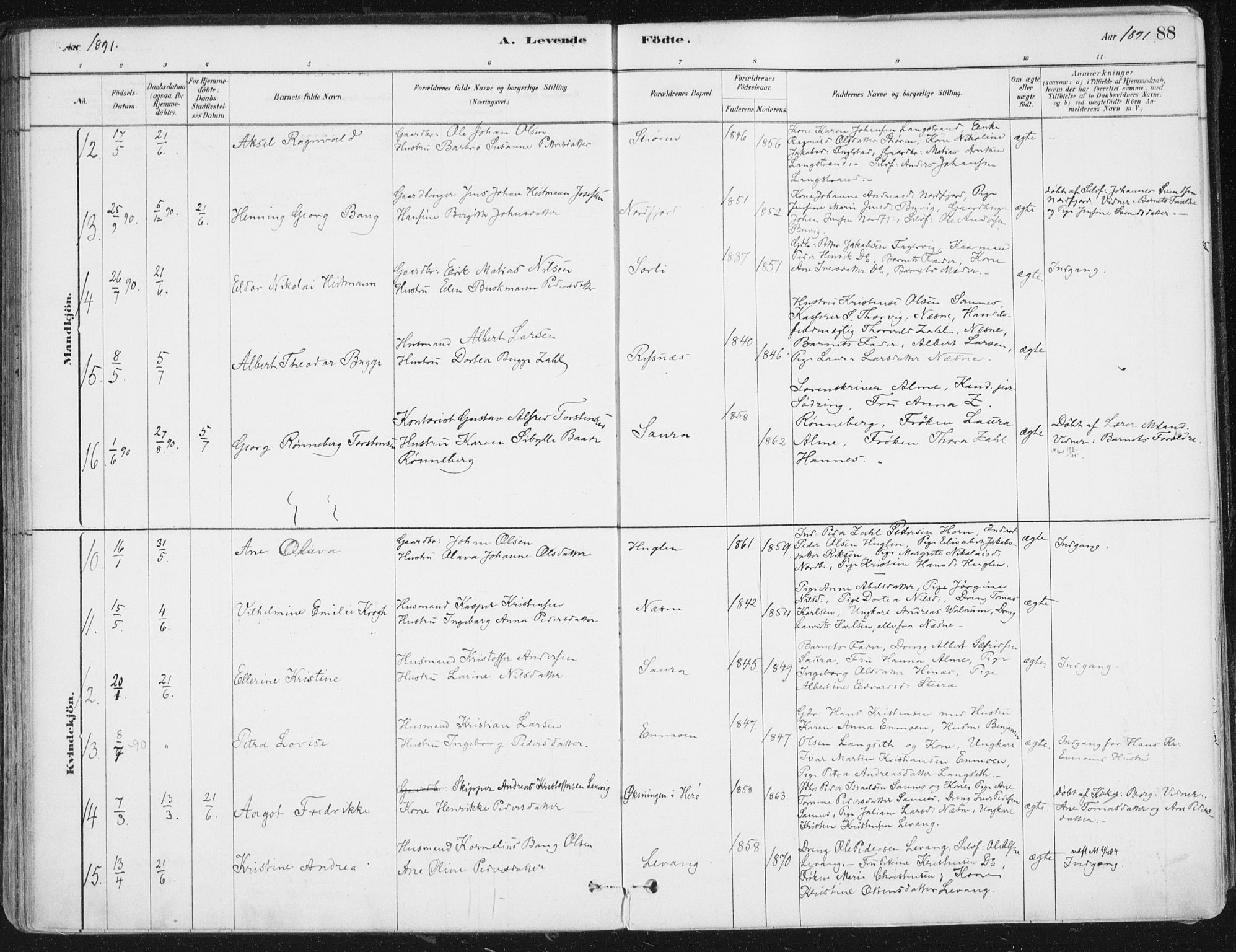Ministerialprotokoller, klokkerbøker og fødselsregistre - Nordland, AV/SAT-A-1459/838/L0552: Parish register (official) no. 838A10, 1880-1910, p. 88